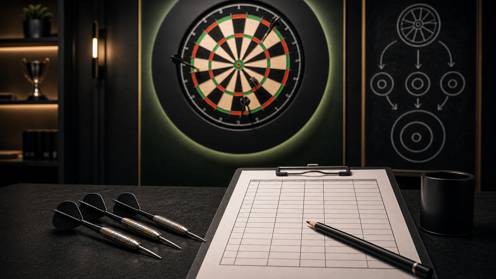 How do you score darts featured image with dartboard and blank score sheet