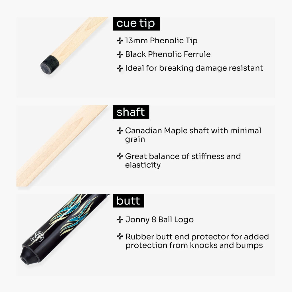 Jonny 8 Ball Aqua Riss American pool break jump cue Cue + Case