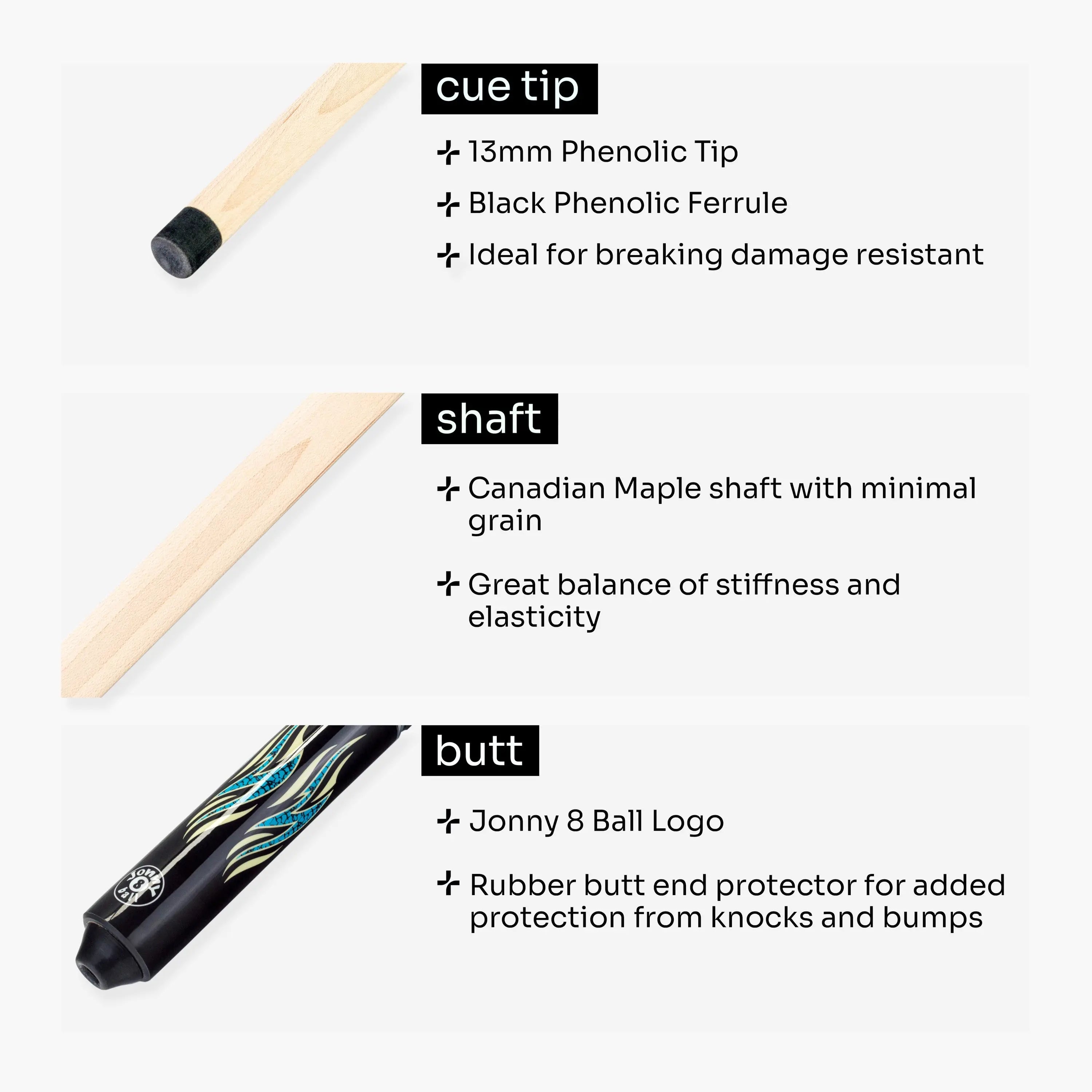 Jonny 8 Ball Aqua Riss American pool break jump cue Cue + Case