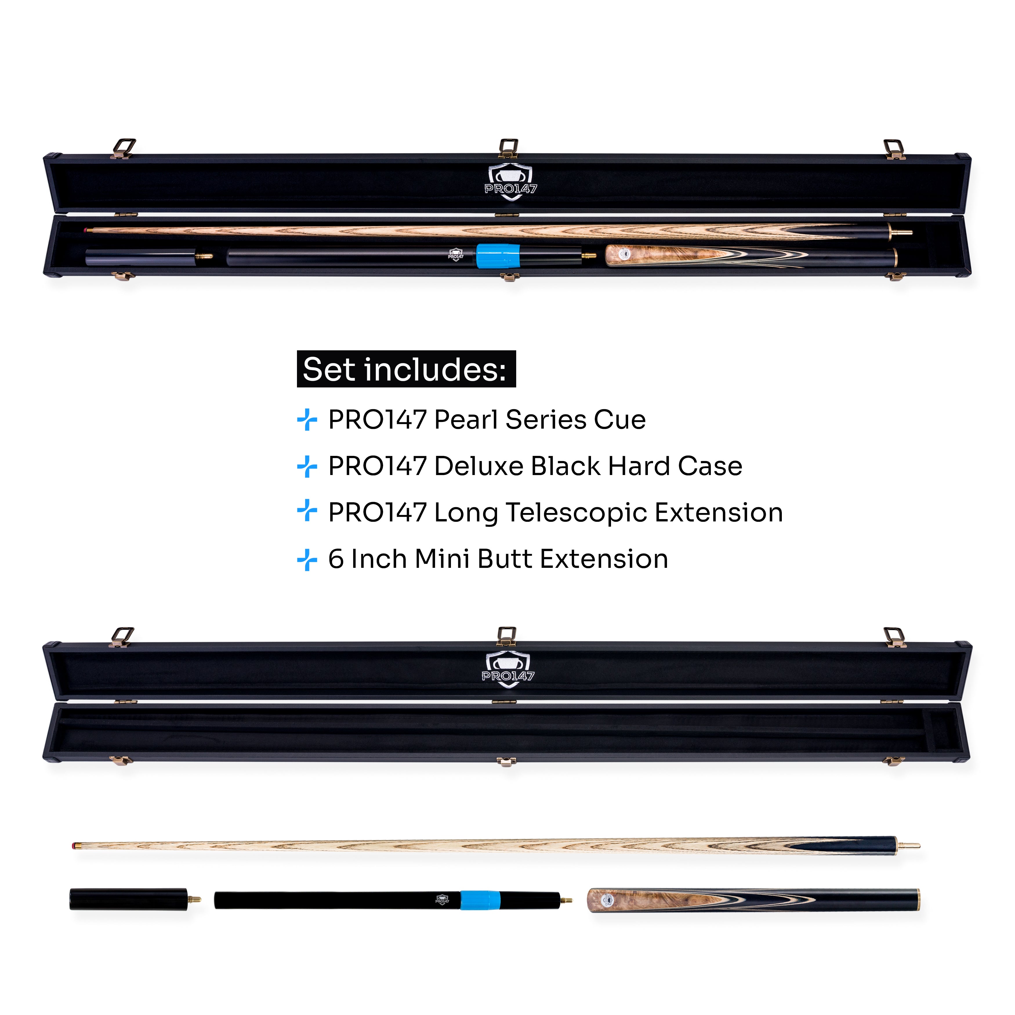 PRO147 Pearl Series Gold Burl 3/4 cue and case set Cue + Case