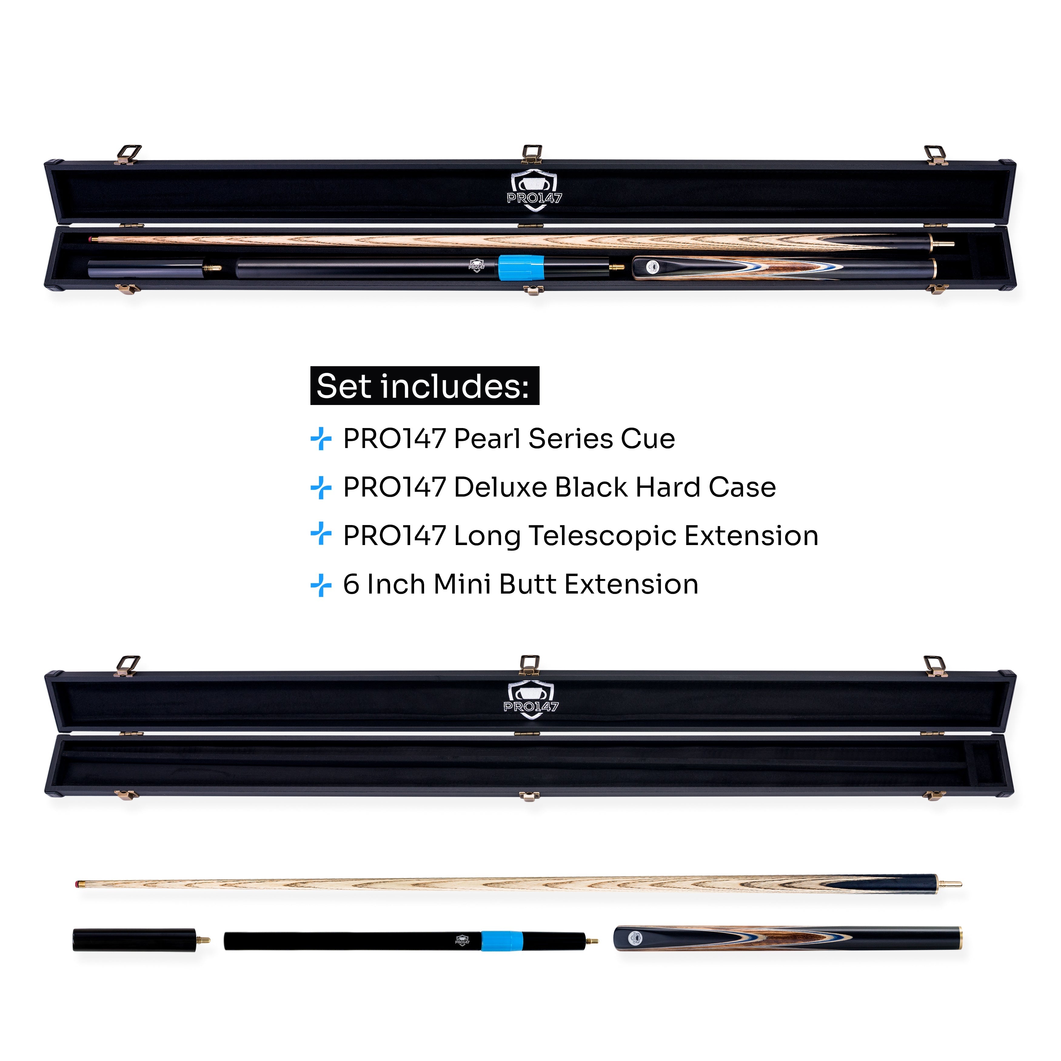 PRO147 Pearl Series Blue Zebra 3/4 cue and case set Cue + Case