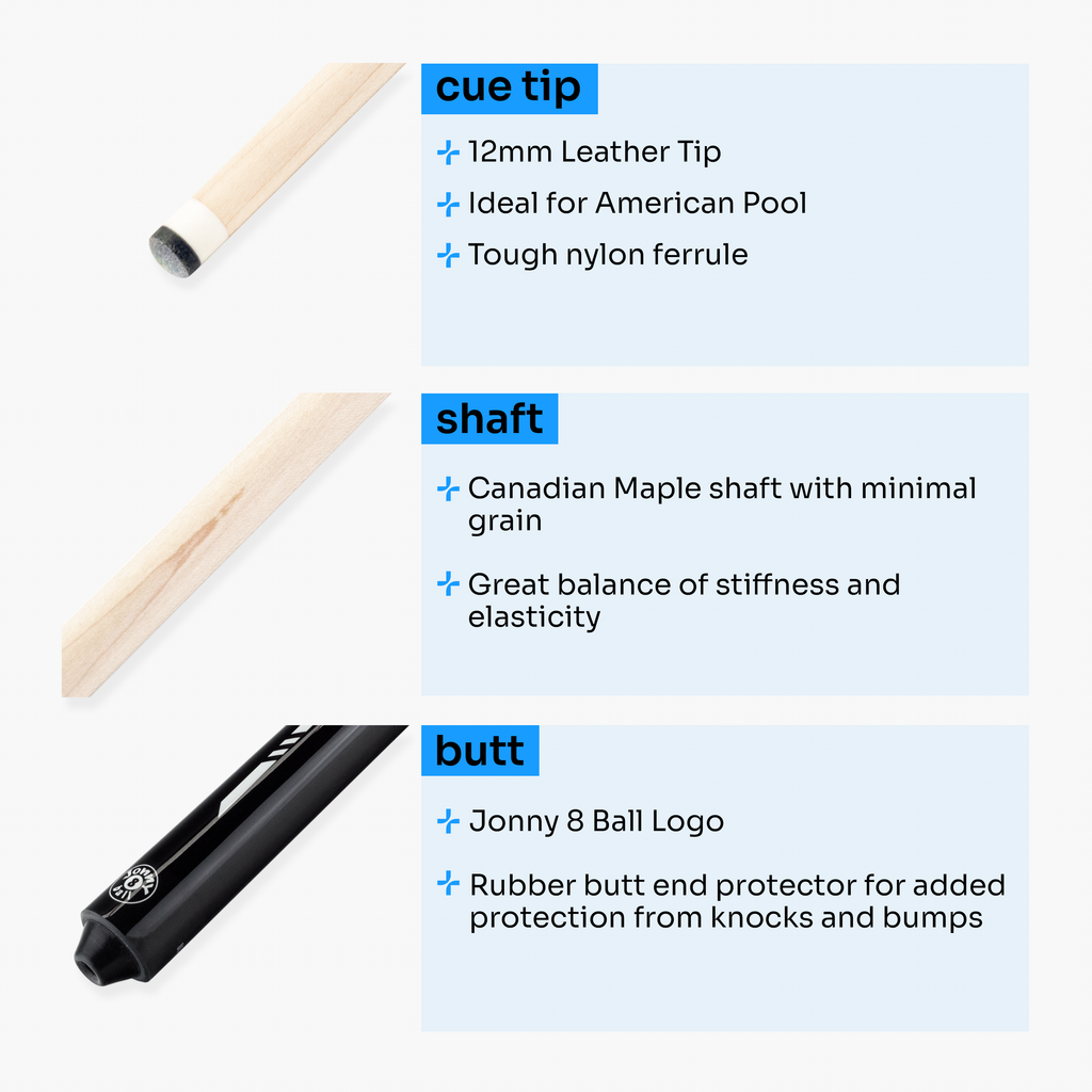 Jonny 8 Ball black 58-inch American pool cue Cue + Case
