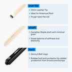 Jonny 8 Ball black 58-inch American pool cue Cue + Case