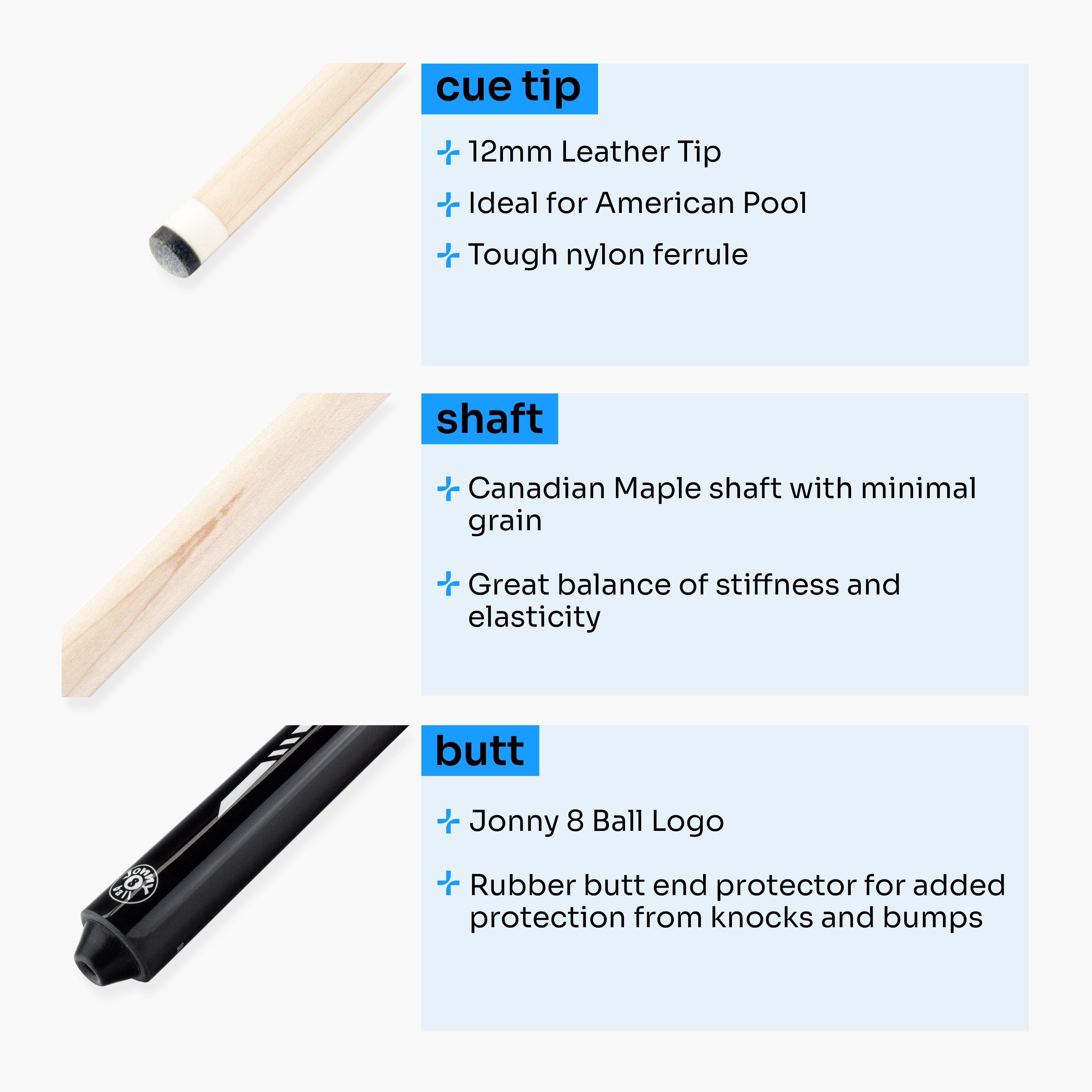 Jonny 8 Ball black 58-inch American pool cue Cue + Case