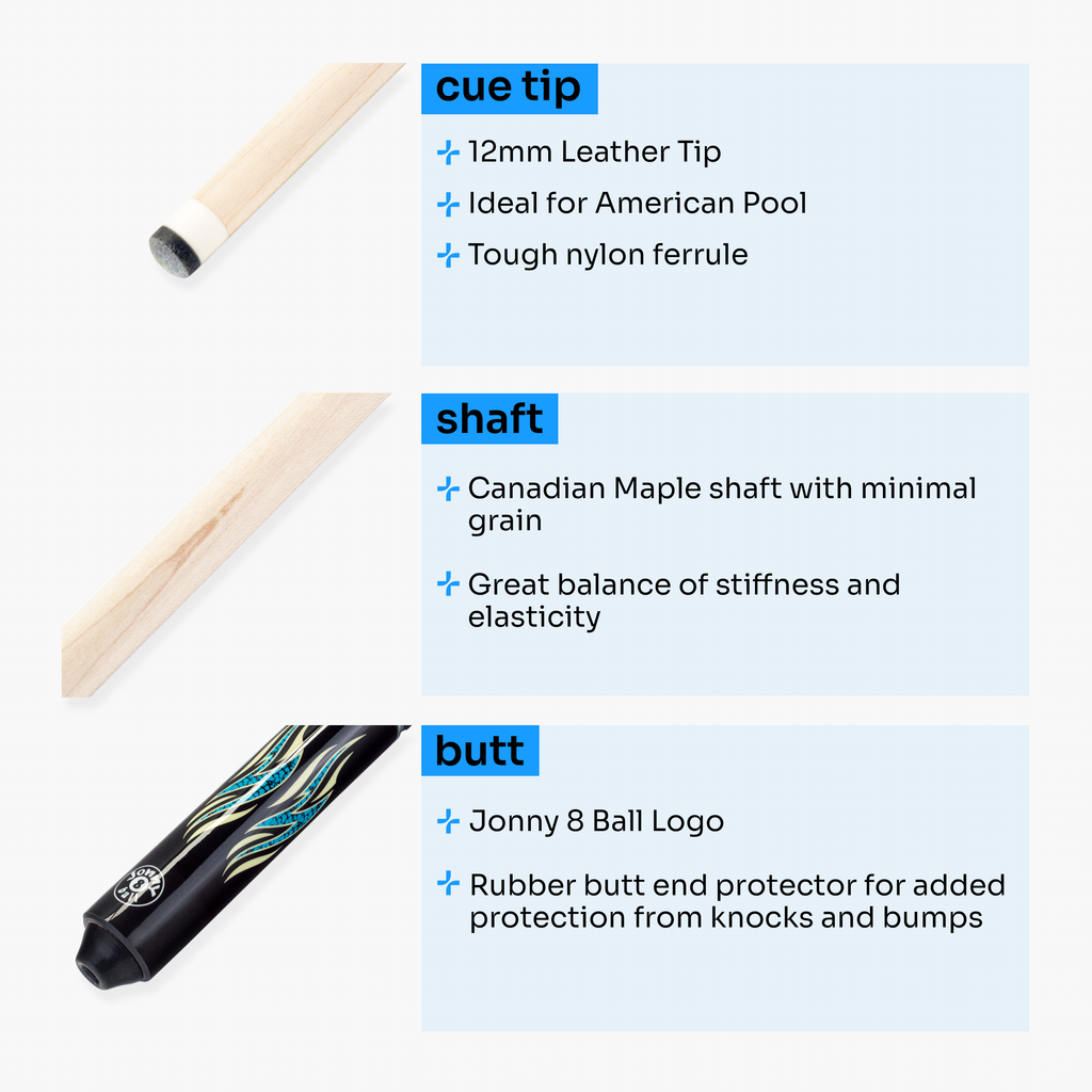 Jonny 8 Ball blue 58-inch American pool cue Cue + Case