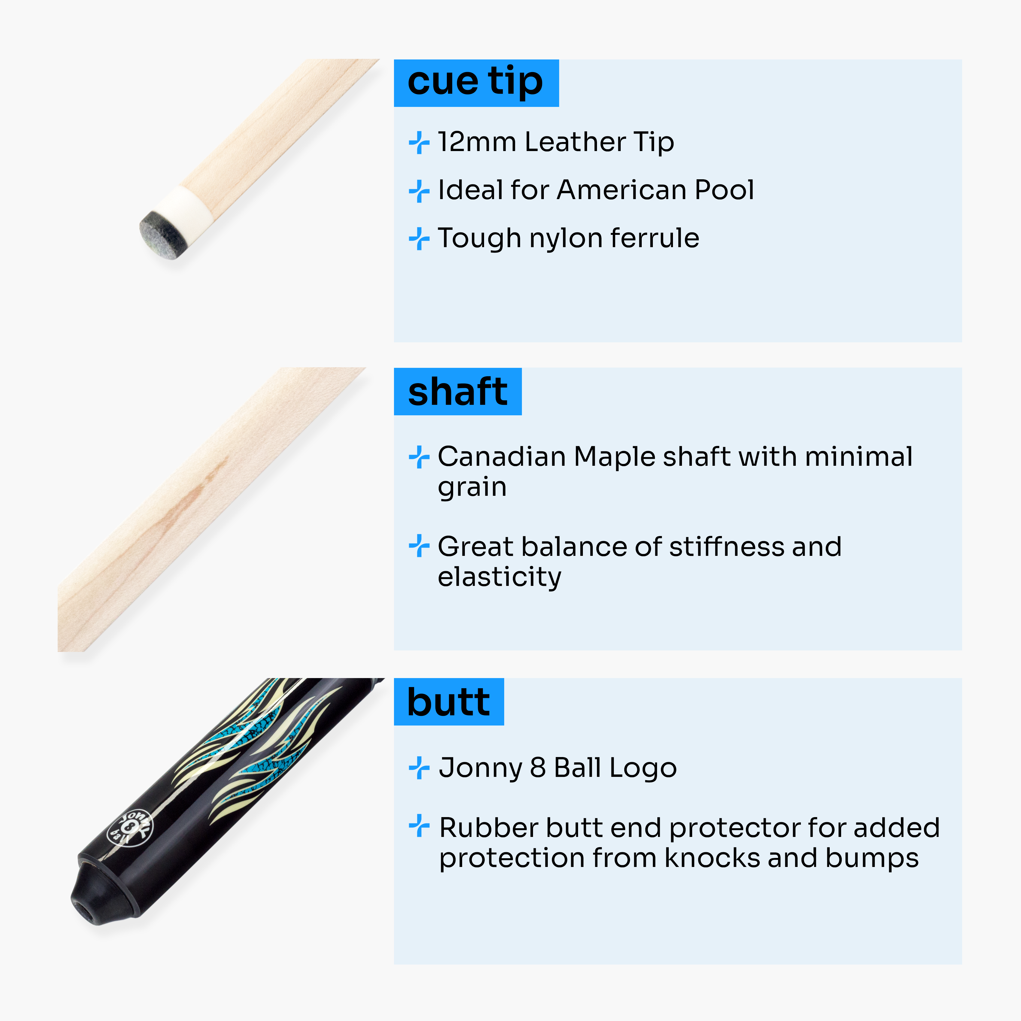 Jonny 8 Ball blue 58-inch American pool cue Cue + Case