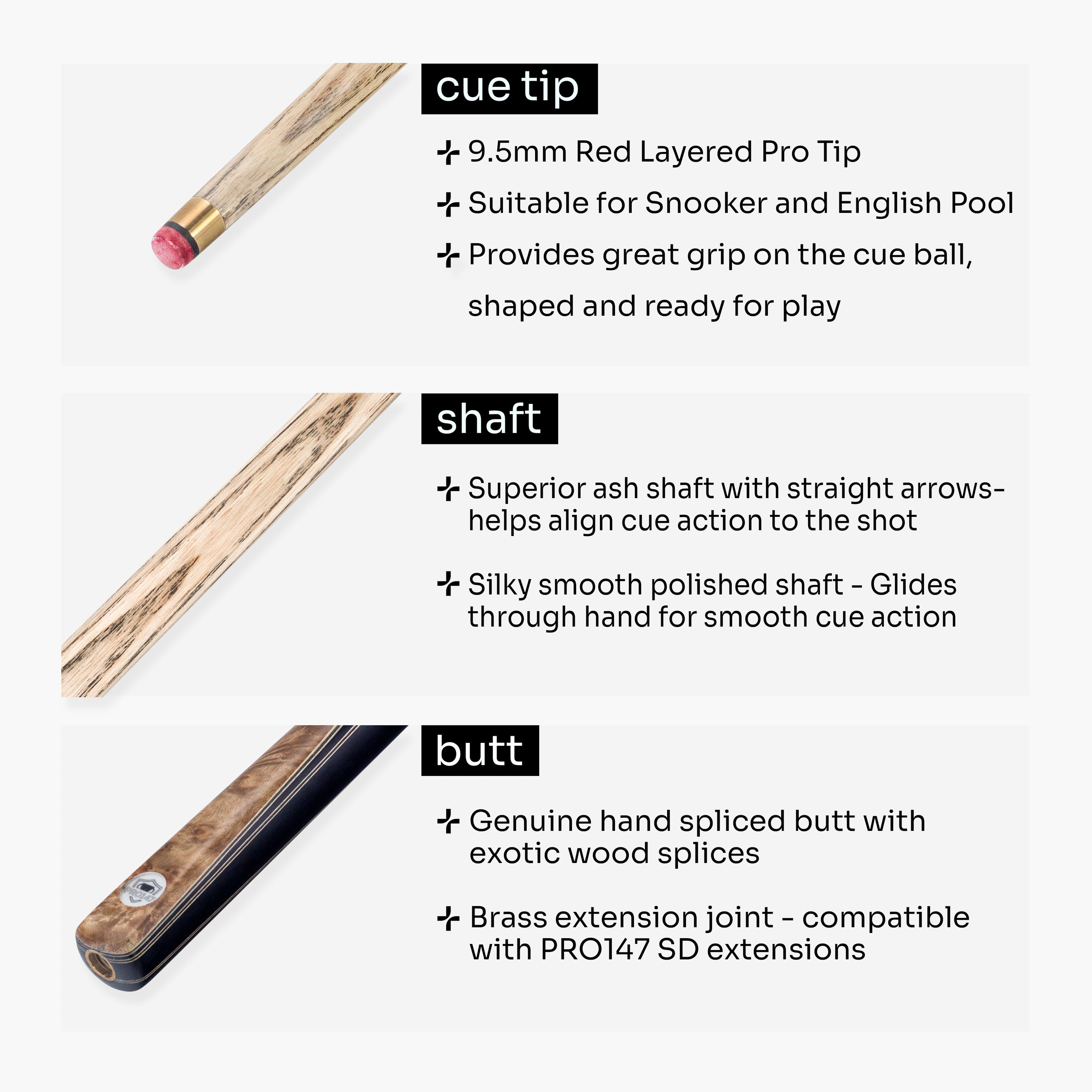 PRO147 Pearl Series Gold Burl 3/4 cue Cue + Case