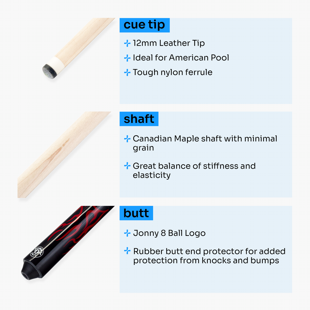 Jonny 8 Ball black 58-inch American pool cue Cue + Case