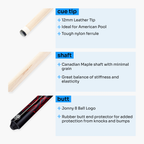 Jonny 8 Ball black 58-inch American pool cue Cue + Case