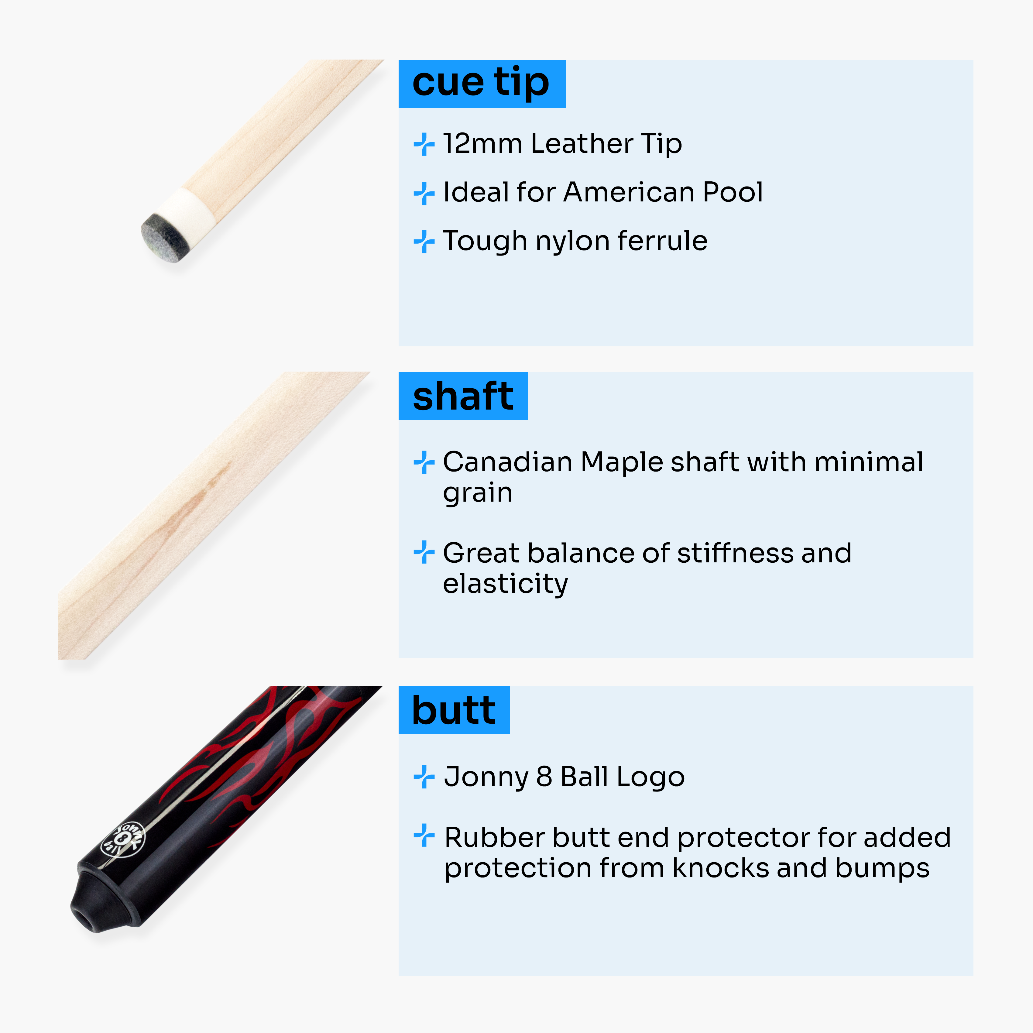 Jonny 8 Ball black 58-inch American pool cue Cue + Case