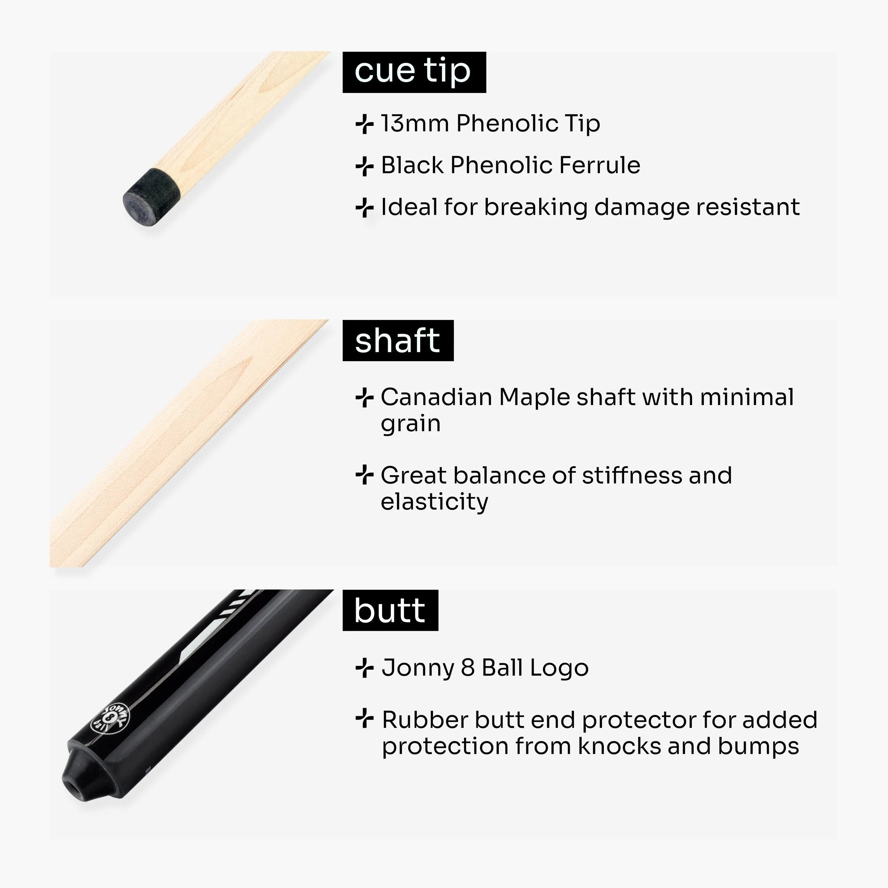 Jonny 8 Ball black American pool break cue Cue + Case