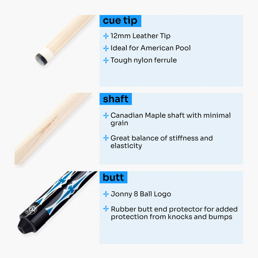 Jonny 8 Ball blue 58-inch American pool cue Cue + Case