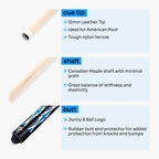 Jonny 8 Ball blue 58-inch American pool cue Cue + Case