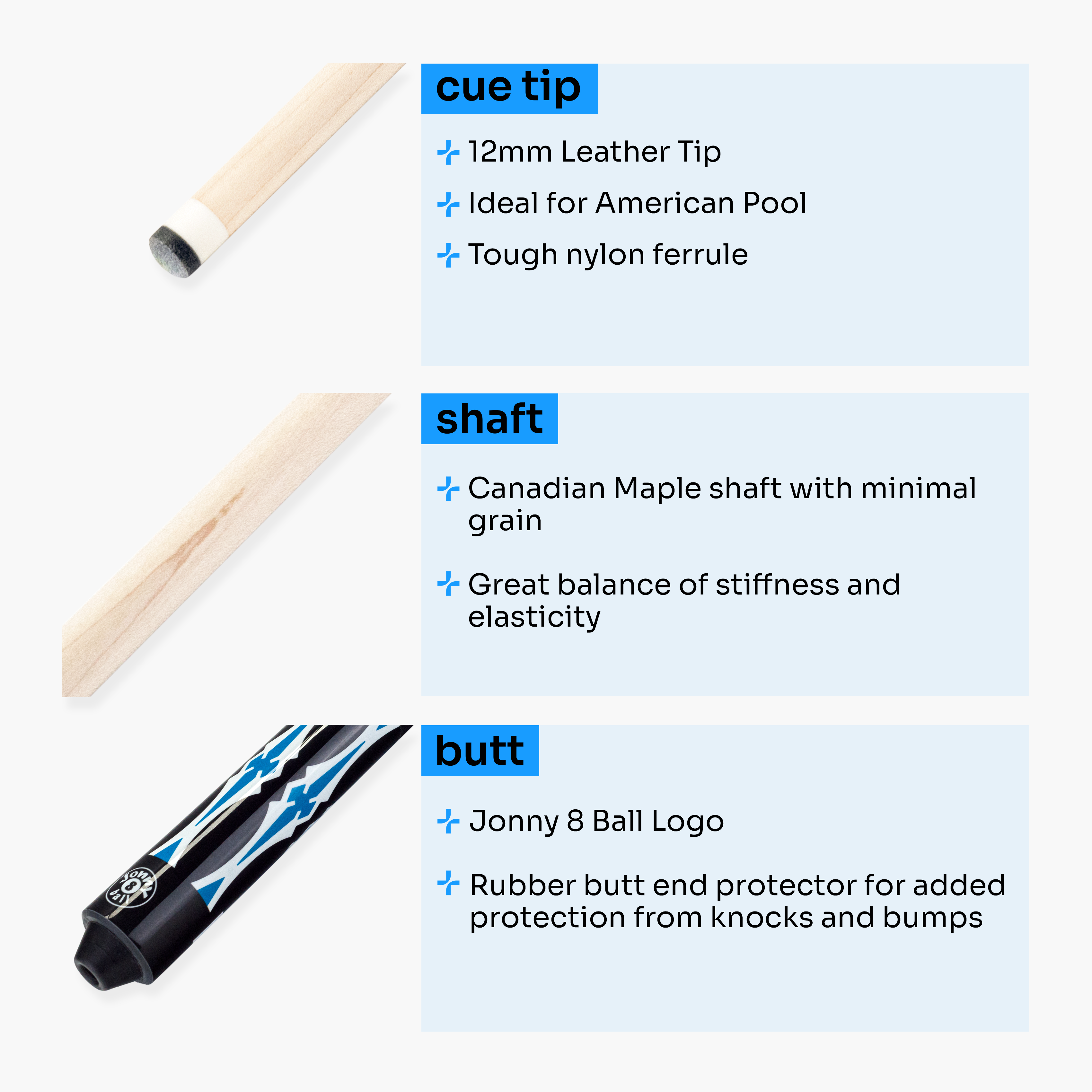 Jonny 8 Ball blue 58-inch American pool cue Cue + Case
