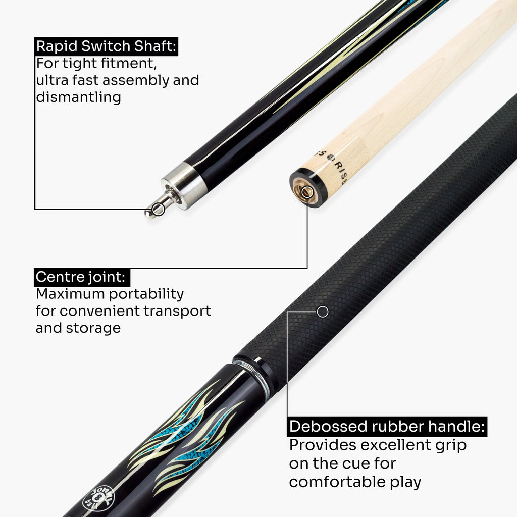 Jonny 8 Ball Aqua Riss American pool break jump cue Cue + Case