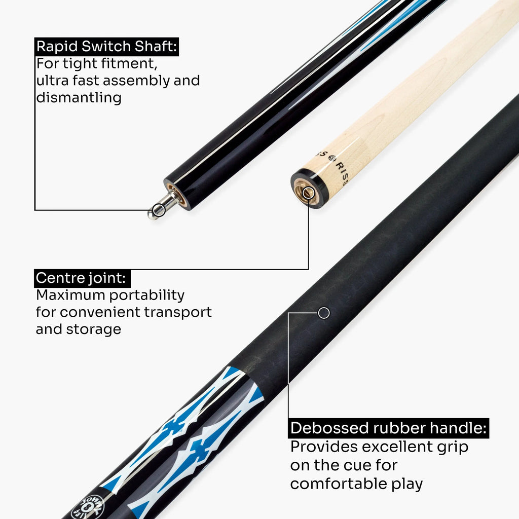 Jonny 8 Ball black American pool break cue Cue + Case