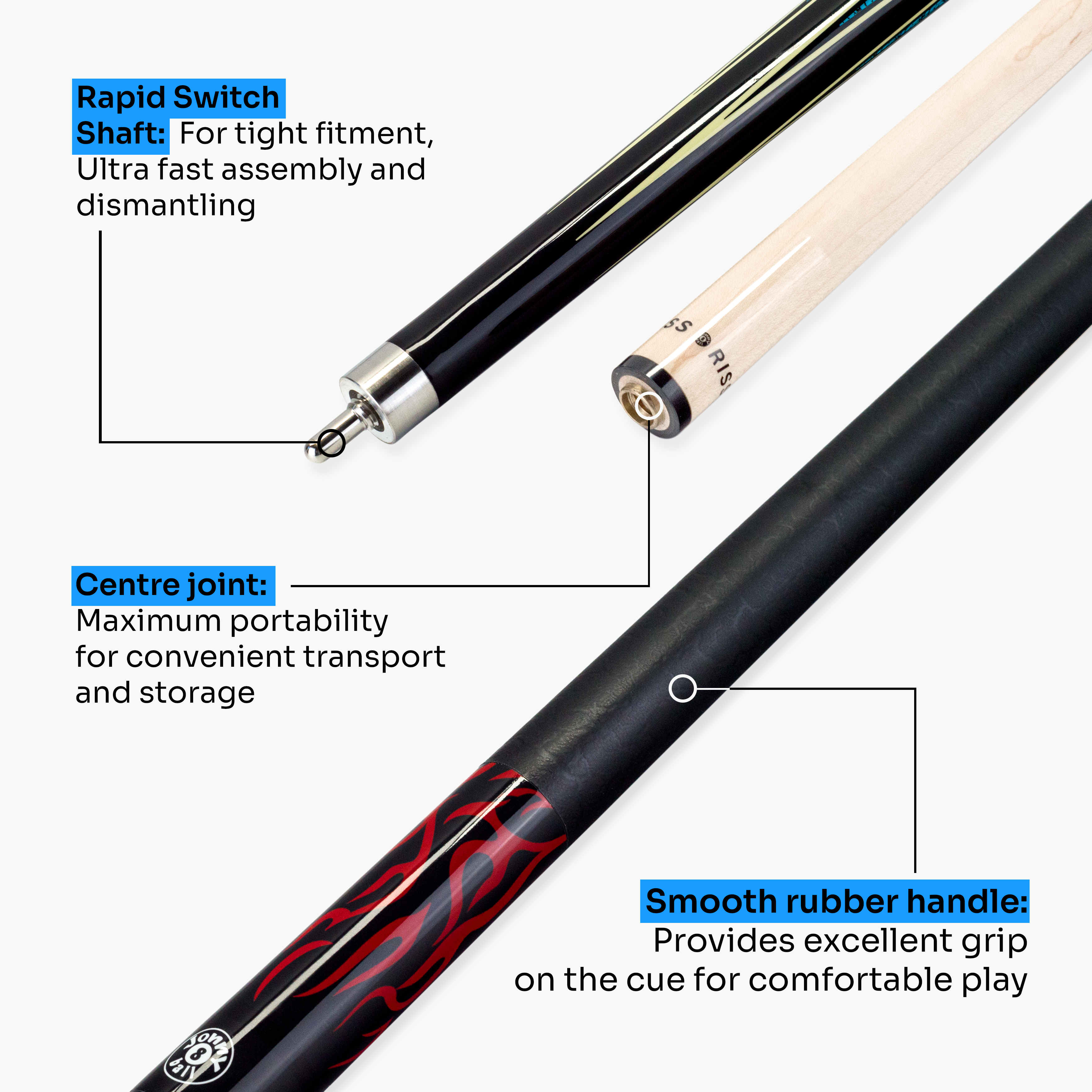 Jonny 8 Ball black 58-inch American pool cue Cue + Case