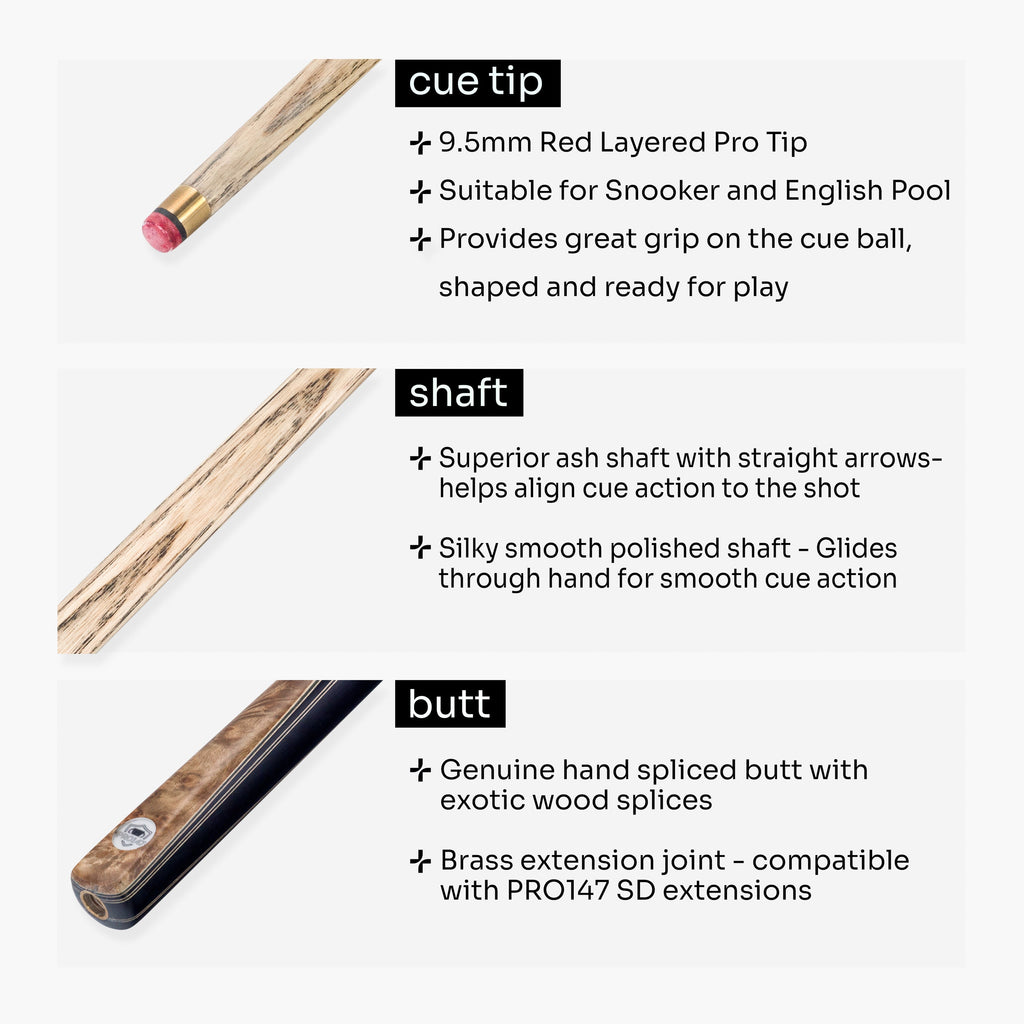 PRO147 Pearl Series Gold Burl 3/4 cue and case set Cue + Case