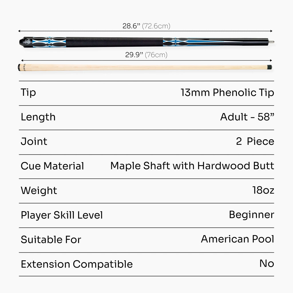 Jonny 8 Ball black American pool break cue Cue + Case