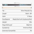 Jonny 8 Ball black American pool break cue Cue + Case