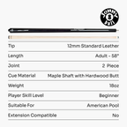 Jonny 8 Ball black 58-inch American pool cue Cue + Case