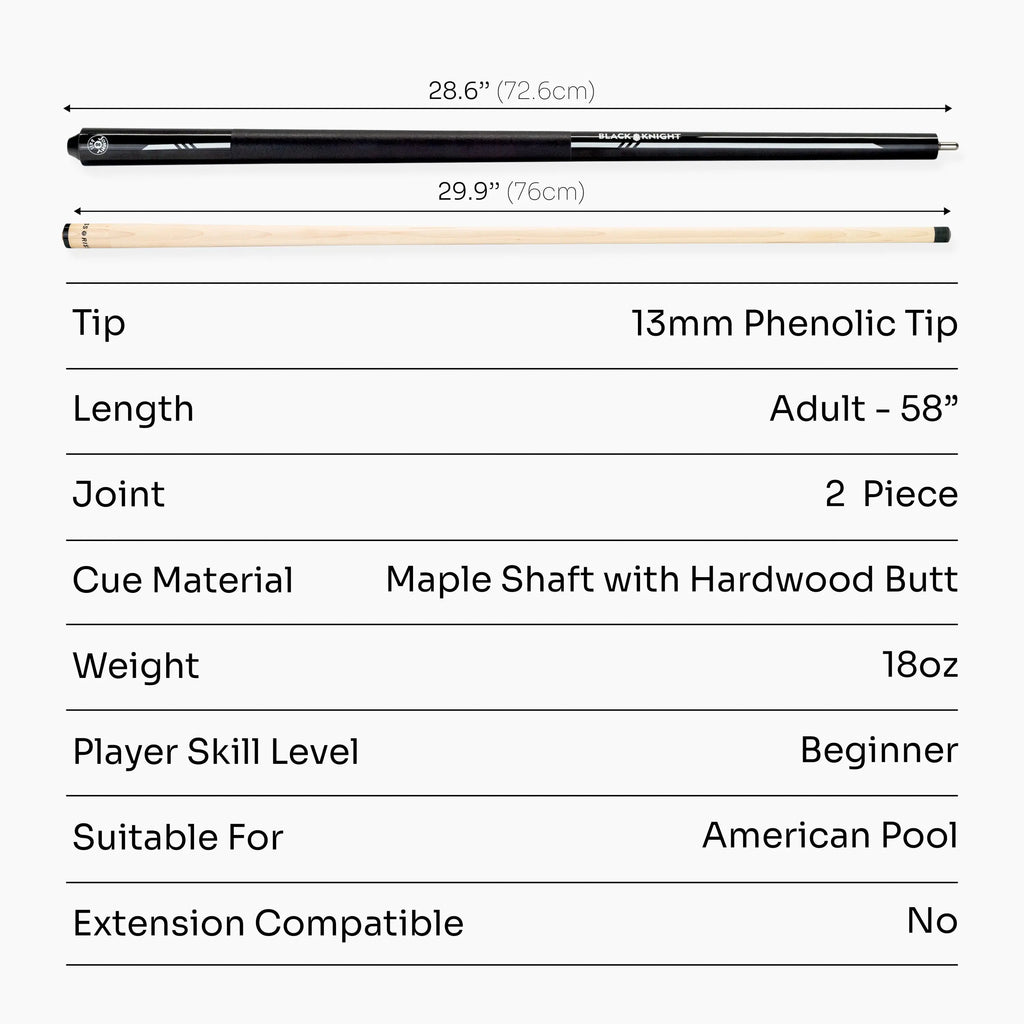 Jonny 8 Ball black American pool break cue Cue + Case