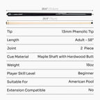 Jonny 8 Ball black American pool break cue Cue + Case