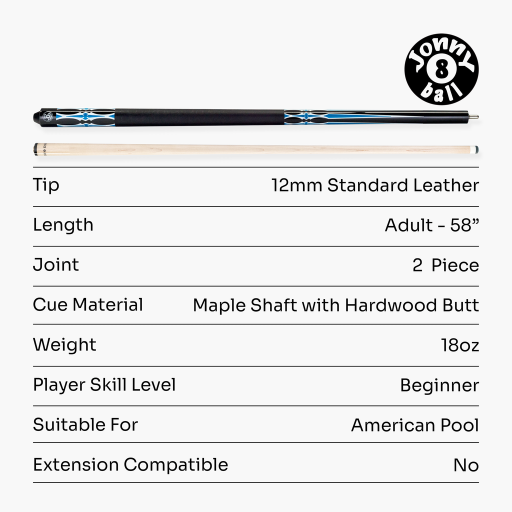Jonny 8 Ball blue 58-inch American pool cue Cue + Case