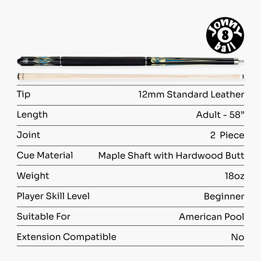 Jonny 8 Ball blue 58-inch American pool cue Cue + Case