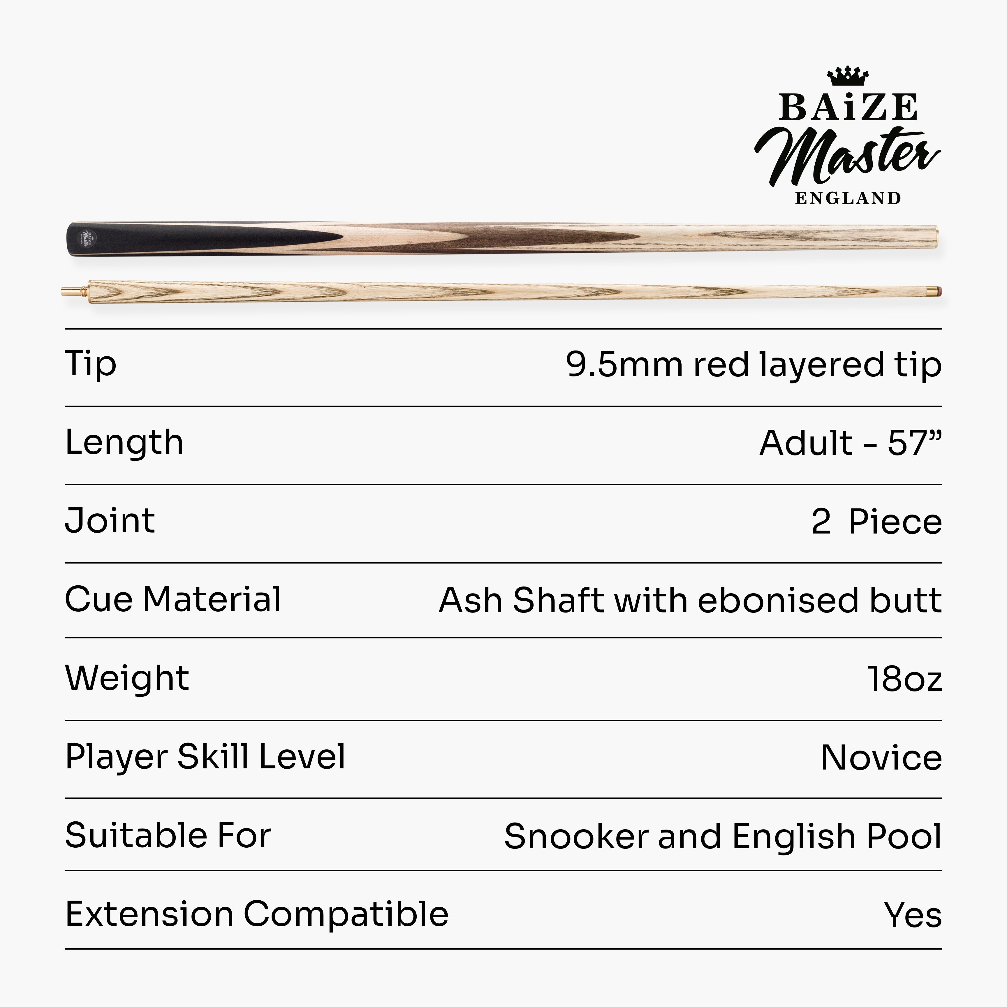 Baize Master Paragon 57-inch cue and case set - 9.3mm tip Cue + Case