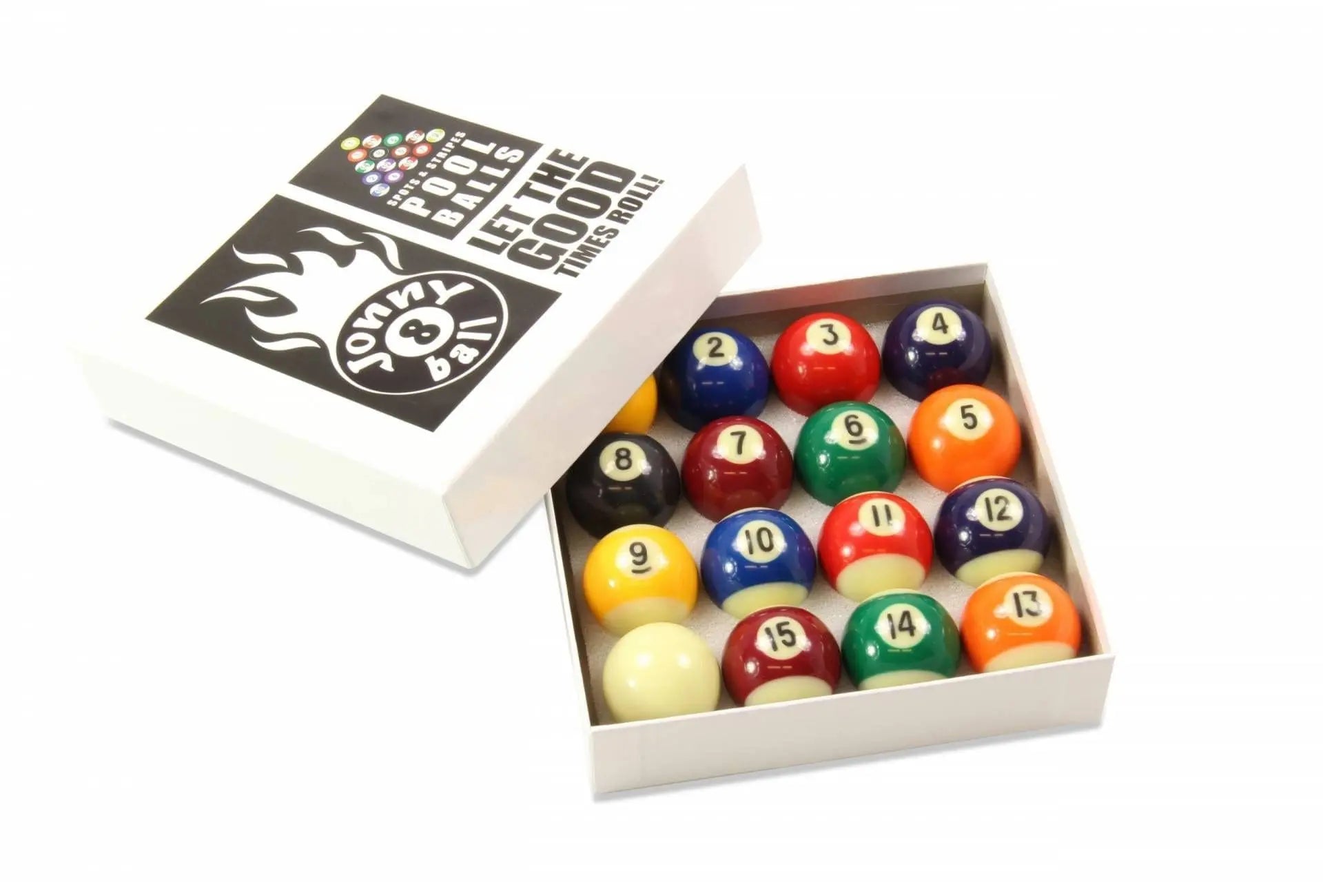 Jonny 8 Ball 38mm spots and stripes pool balls with triangle Cue + Case