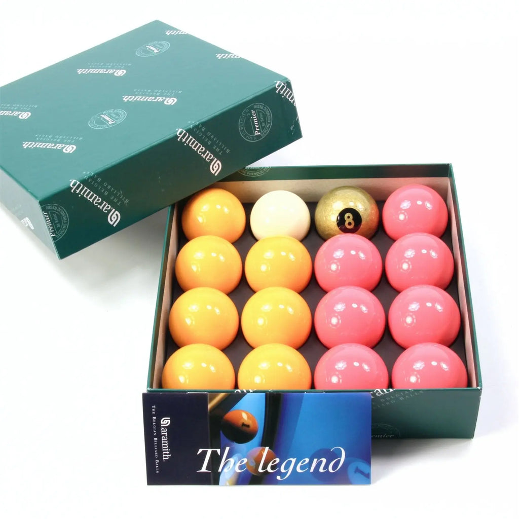 Aramith Premier Gold 8 Ball pink and yellow pool balls Cue + Case