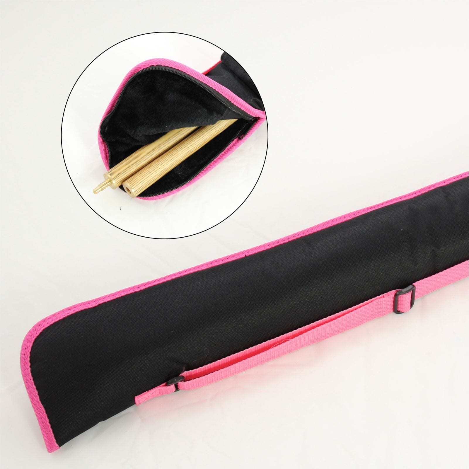 Black and pink fur-lined 2-piece cue case Cue + Case