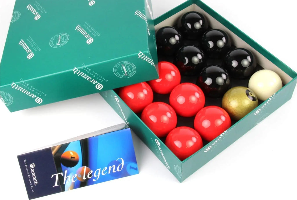 Aramith Premier Gold 8 Ball red and black pool balls Cue + Case