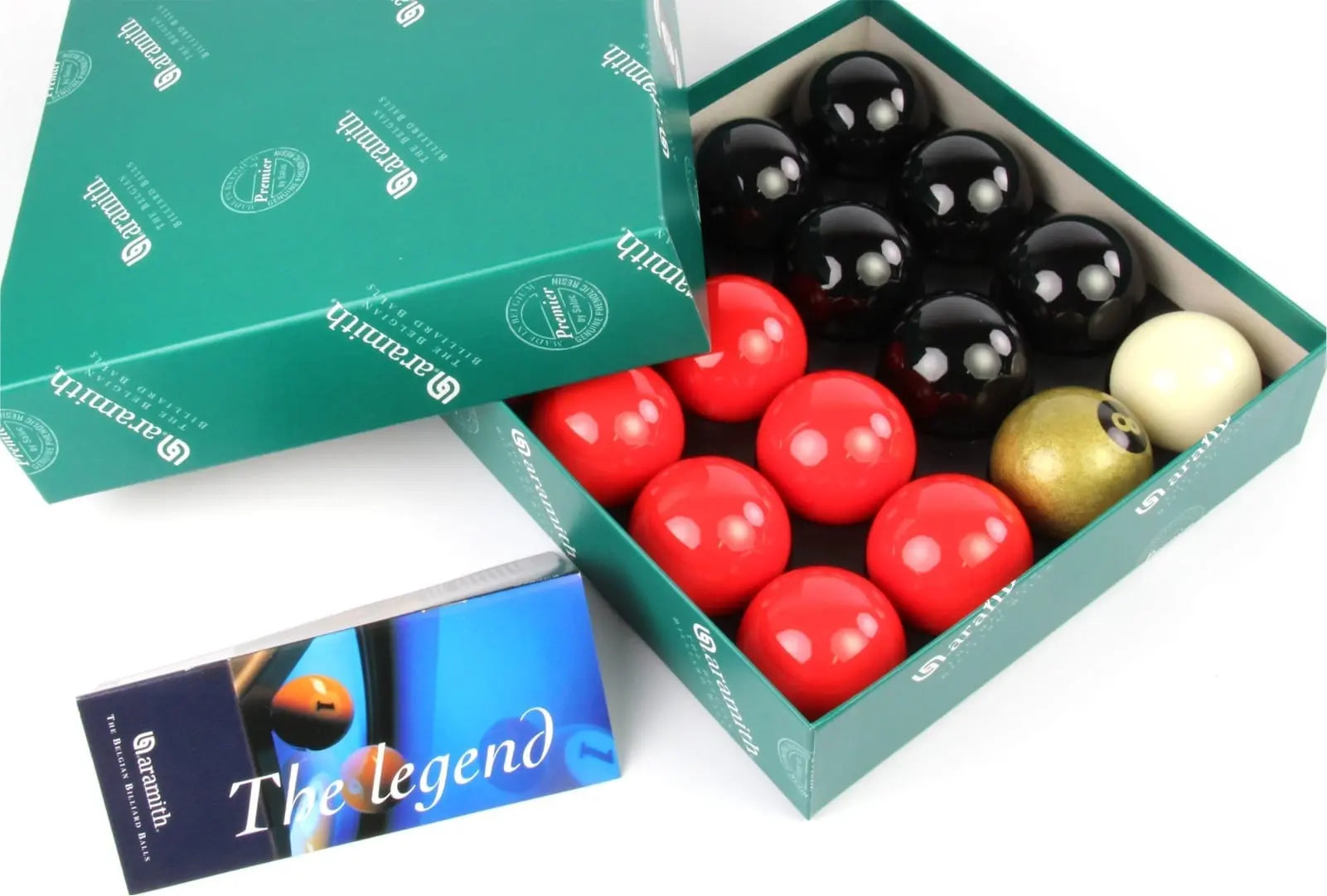 Aramith Premier Gold 8 Ball red and black pool balls Cue + Case
