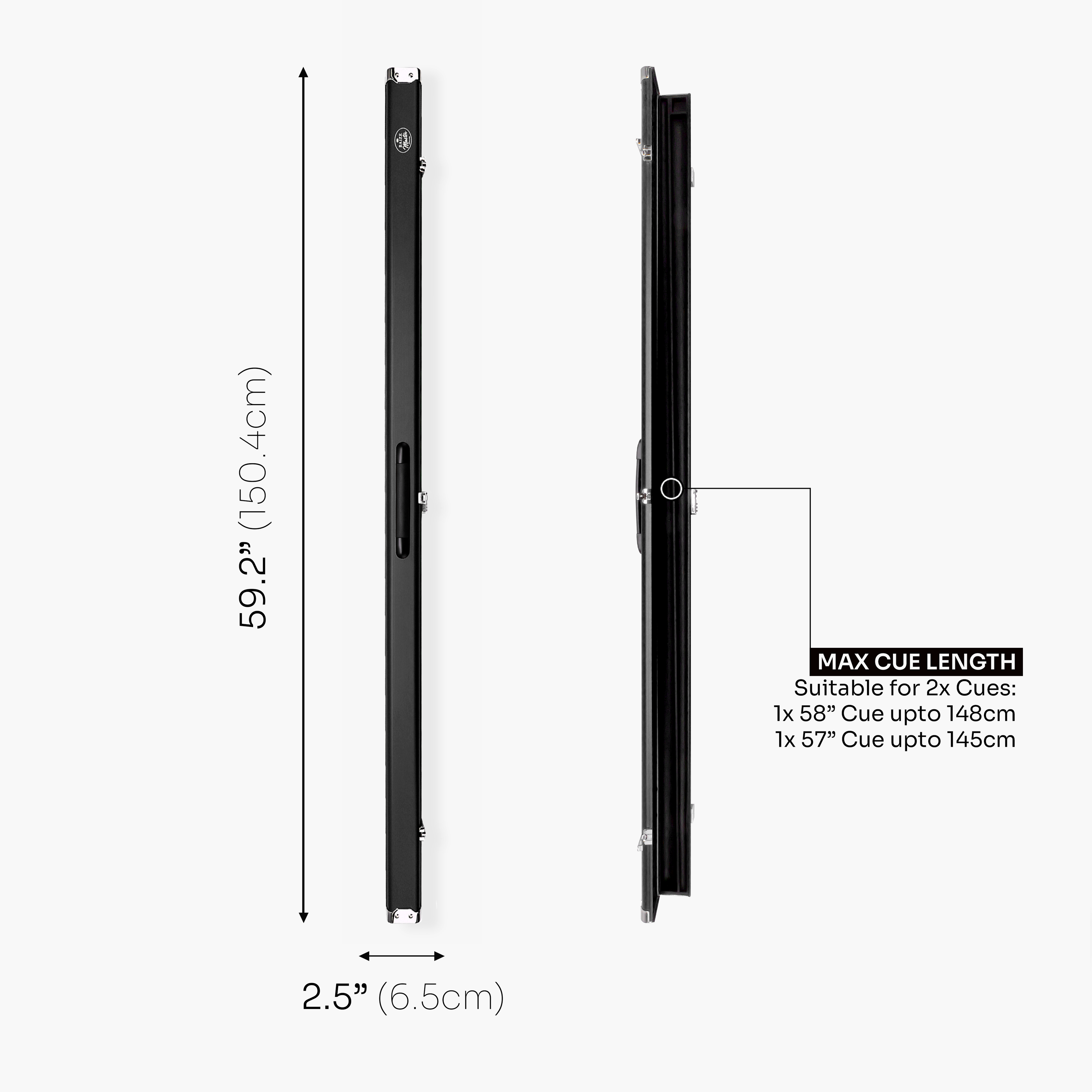 Baize Master Prestige Pro-Lock 1-piece metal cue case - 2 cues Cue + Case