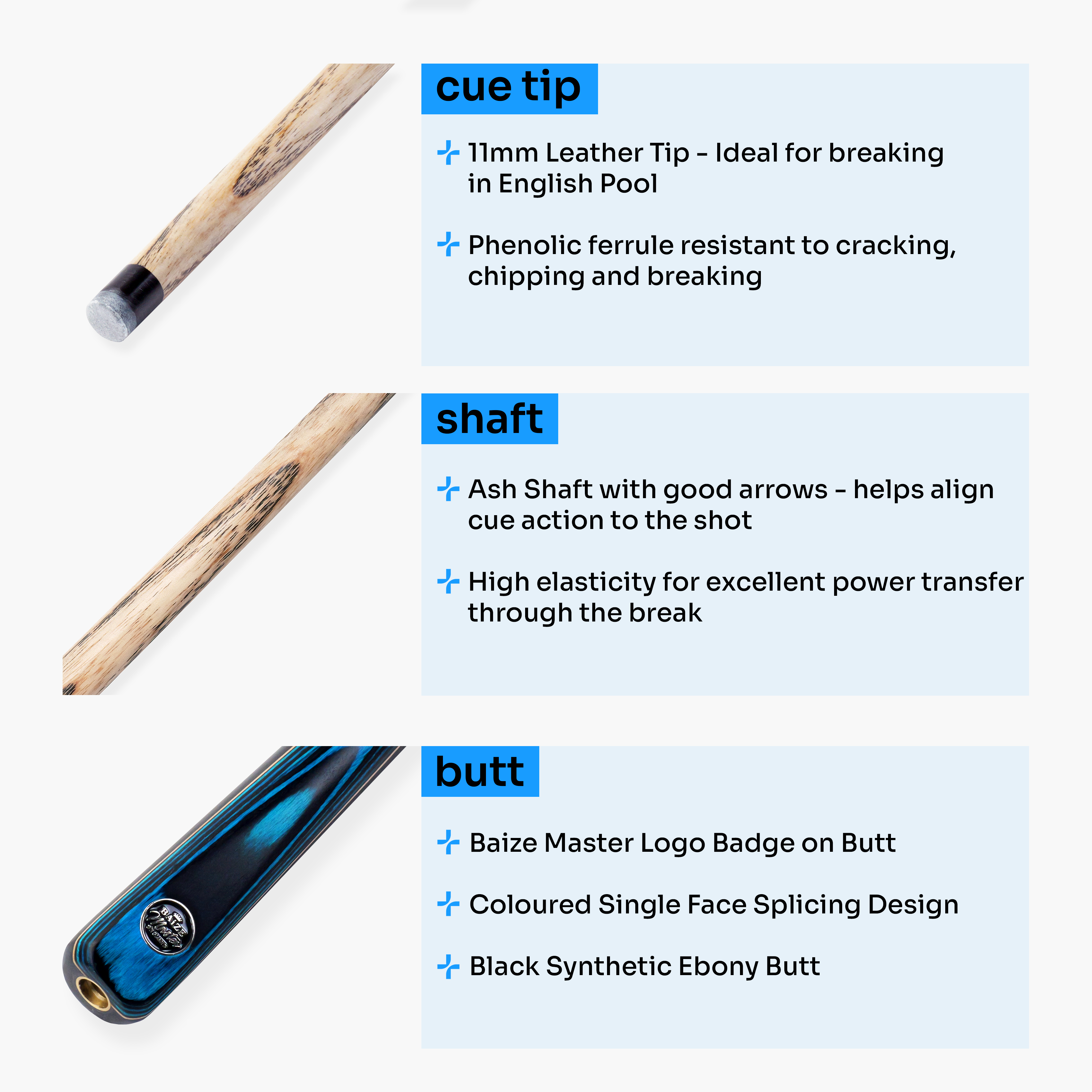 Baize Master Blue Crusher 3/4 pool break cue Cue + Case