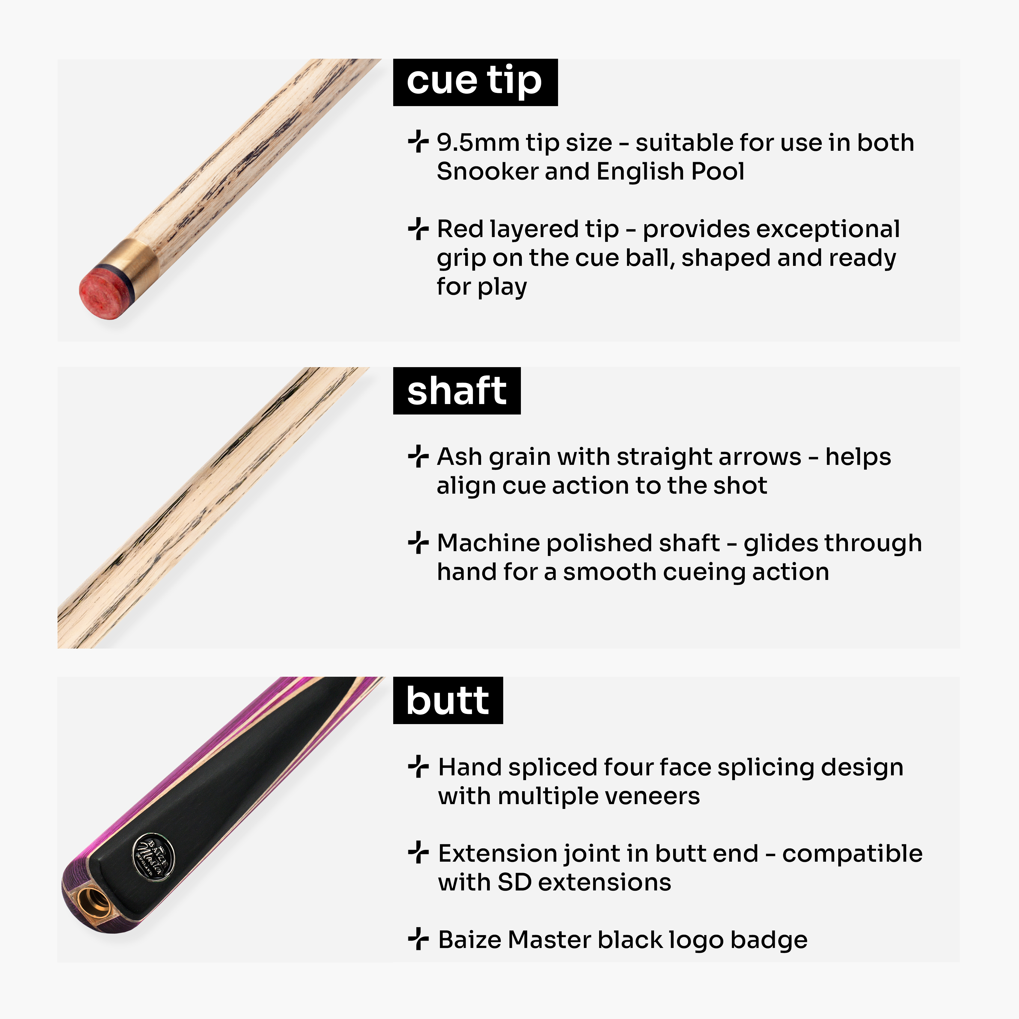 Baize Master Crucible 57-inch 2-piece cue - 9.5mm tip Cue + Case