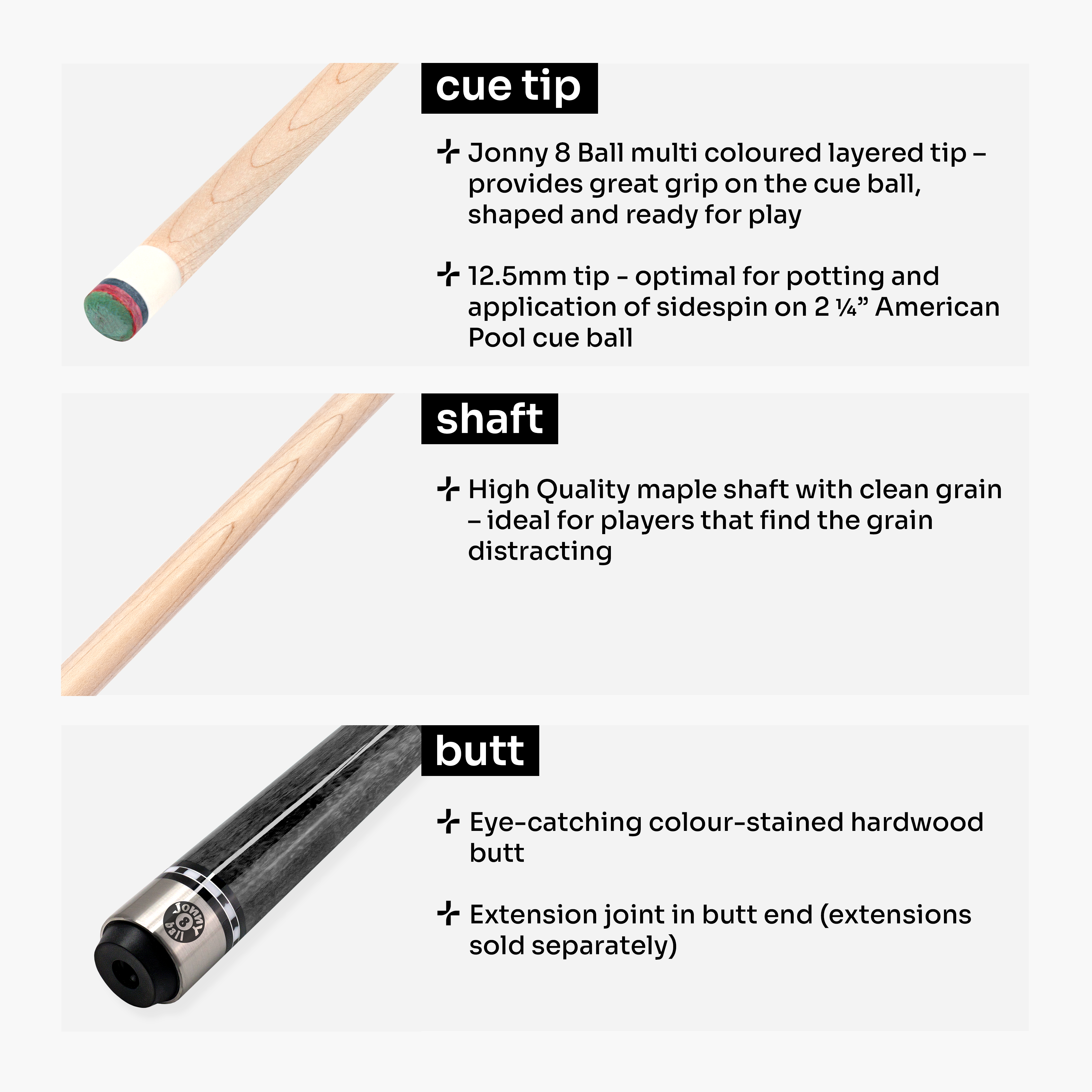 Jonny 8 Ball Ironweave American pool cue Cue + Case