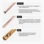 Baize Master Platinum Exotic Golden Concord pool cue - 8.5mm tip Cue + Case