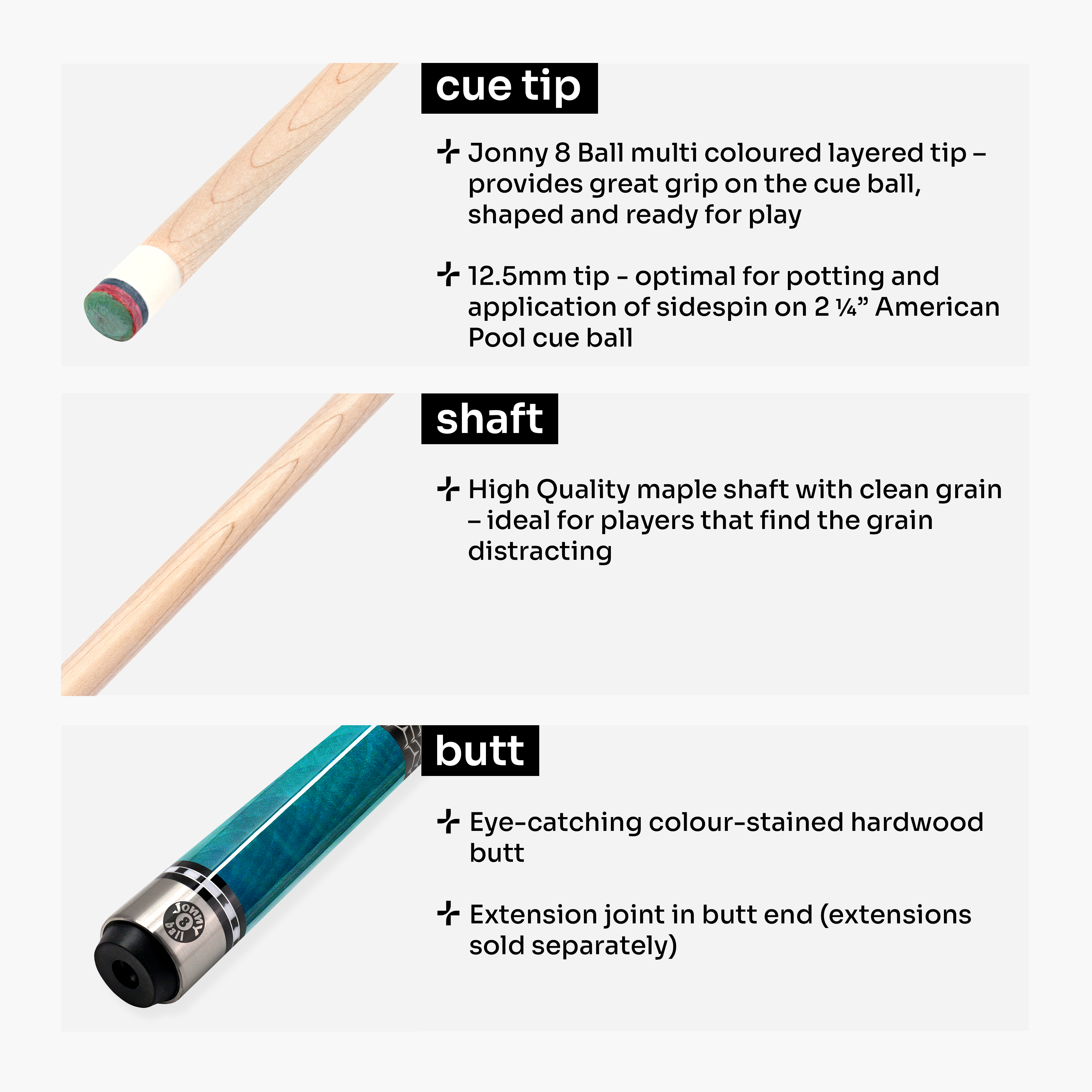 Jonny 8 Ball Ironweave American pool cue Cue + Case