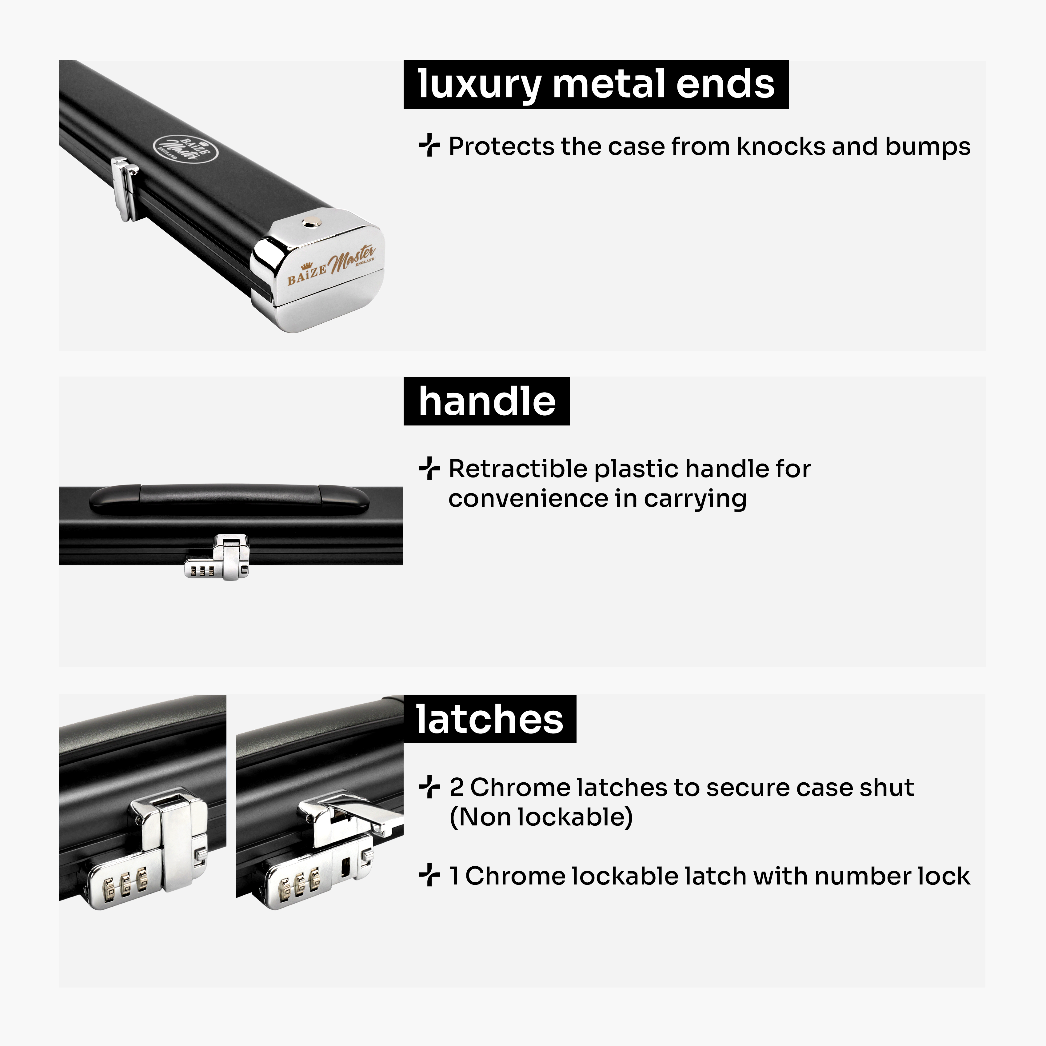 Baize Master Prestige Pro-Lock 1-piece metal cue case - 2 cues Cue + Case