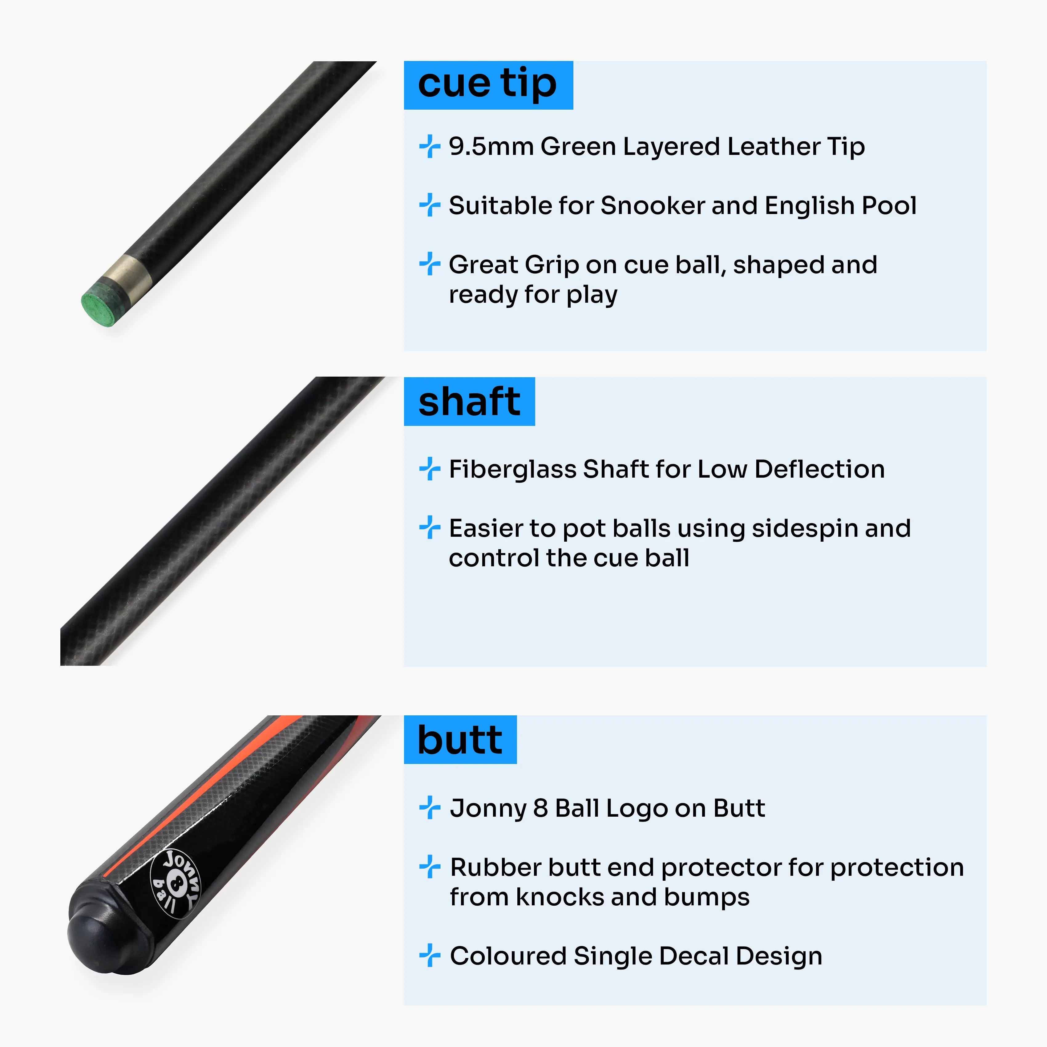 Jonny 8 Ball Inferno 2-piece graphite cue Cue + Case