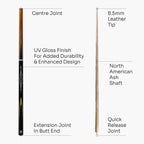 Jonny 8 Ball Black Sun 57-inch 2-piece pool cue Cue + Case