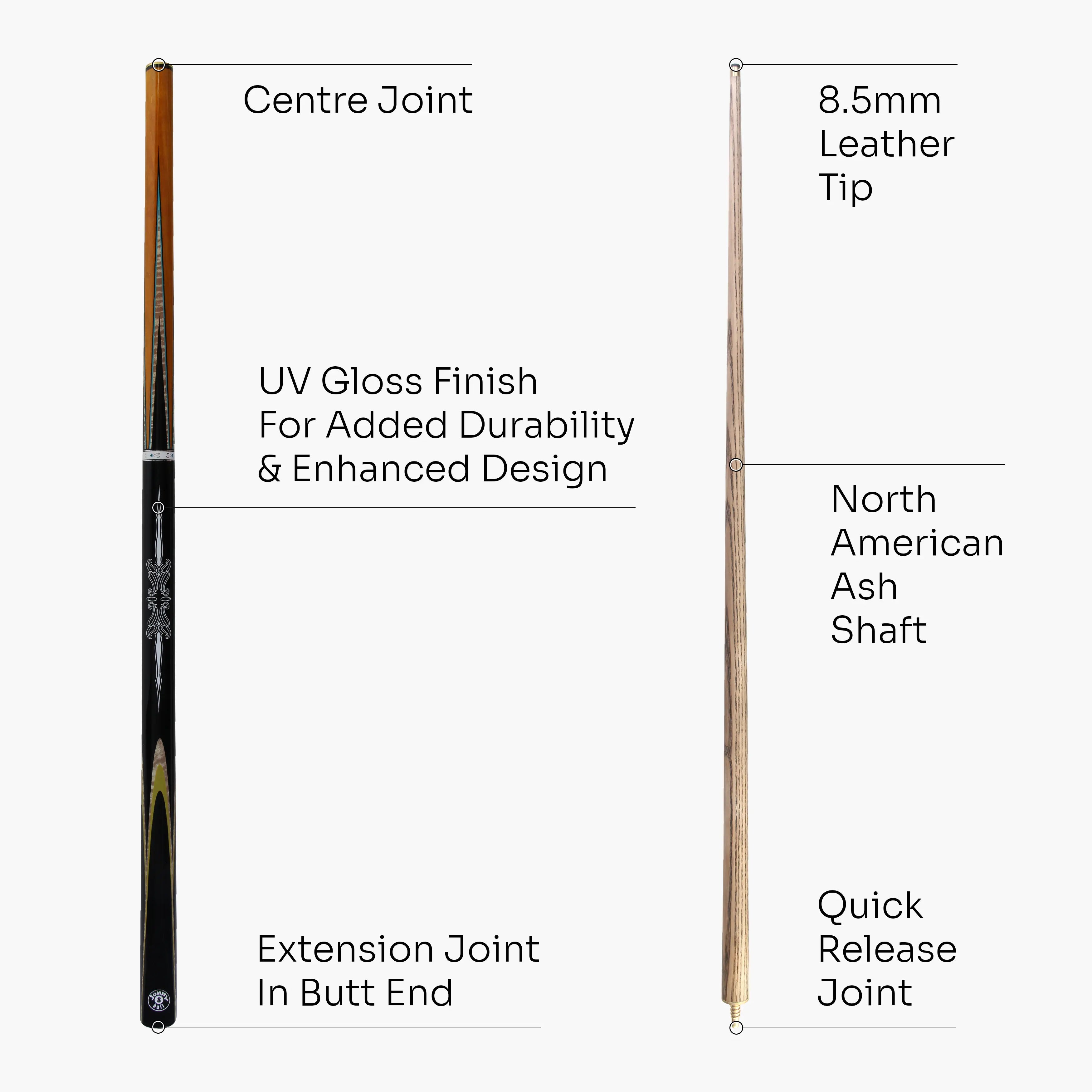 Jonny 8 Ball Black Sun 57-inch 2-piece pool cue Cue + Case