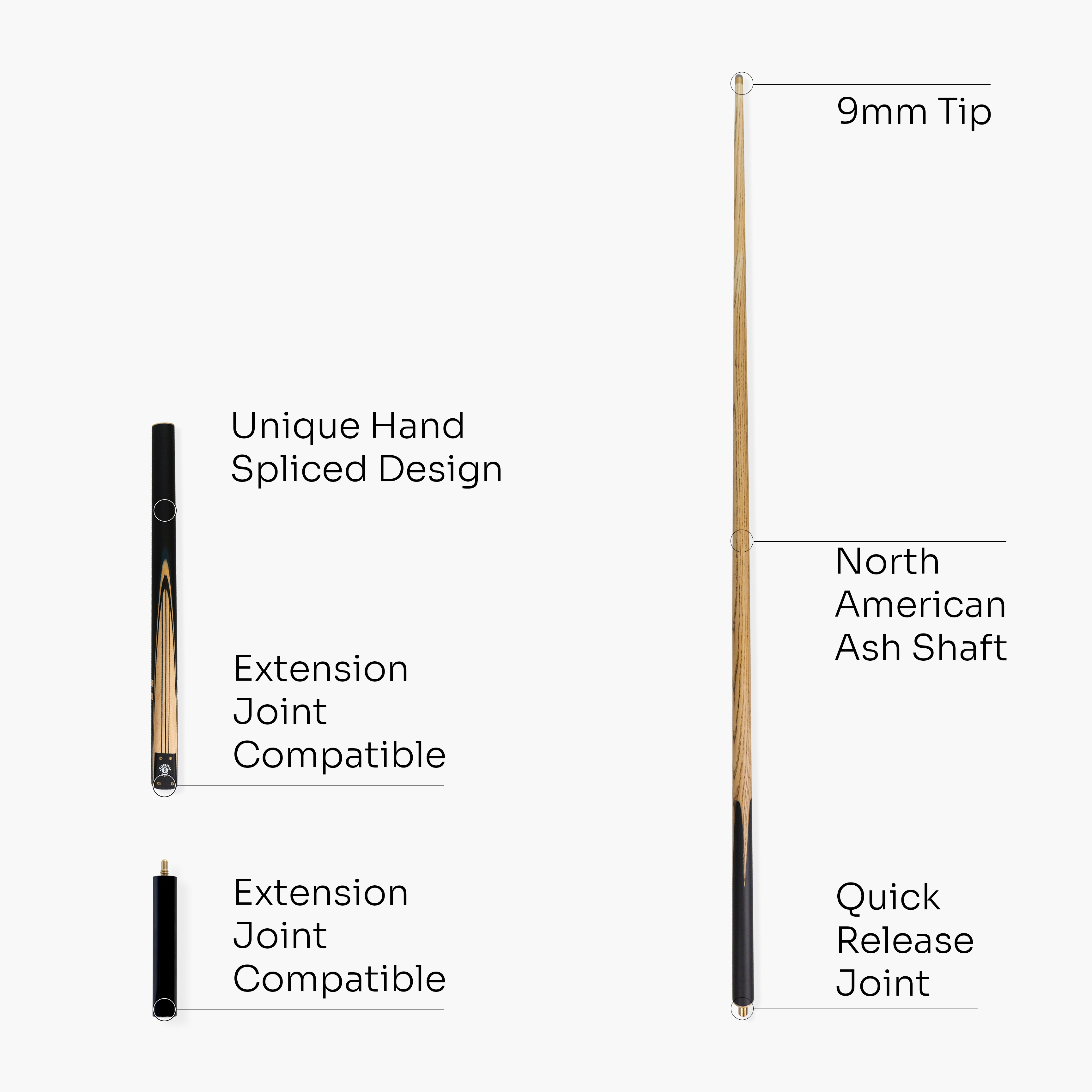 Jonny 8 Ball traditional 57-inch 3/4 cue with mini butt Cue + Case