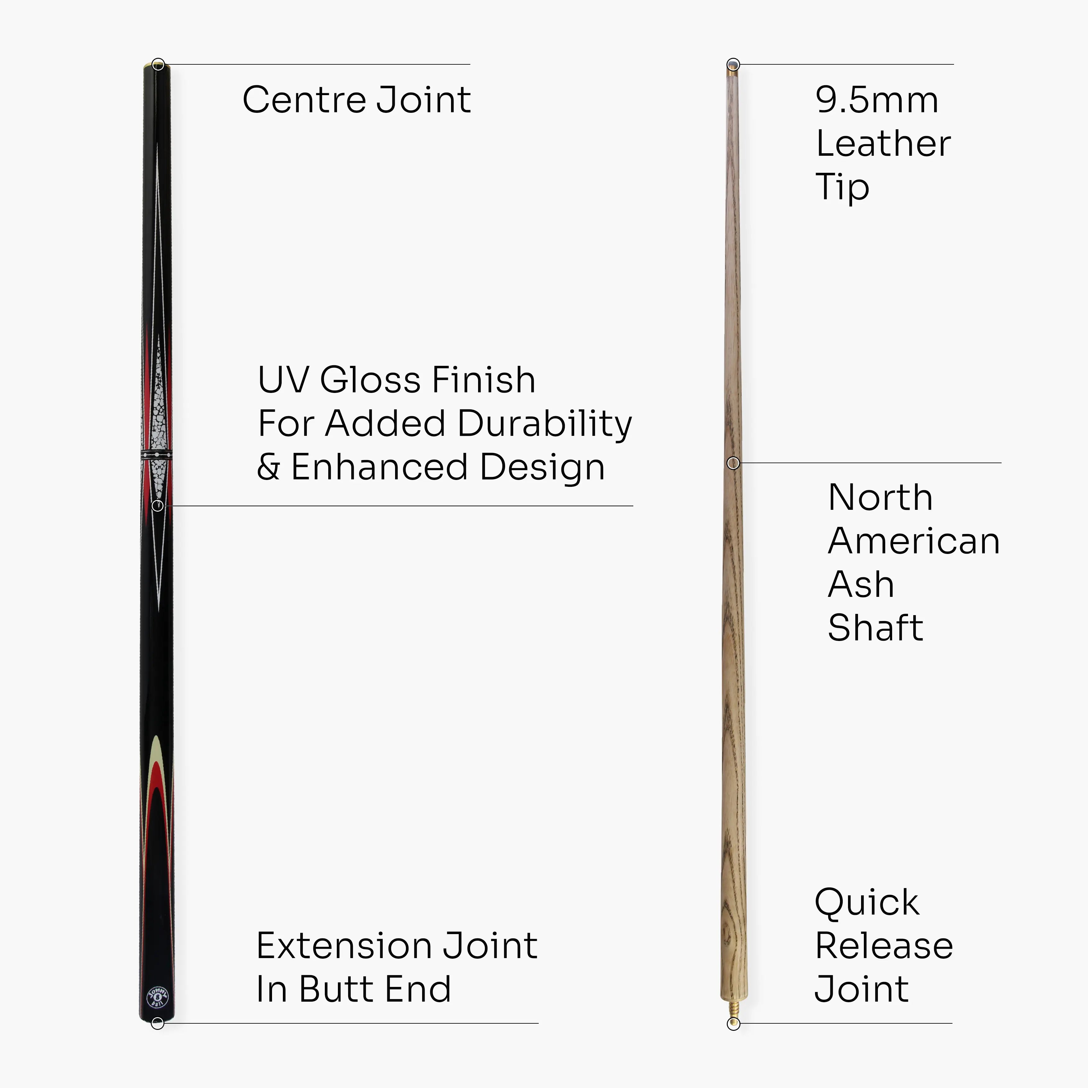 Jonny 8 Ball Trident 57-inch 2-piece cue Cue + Case