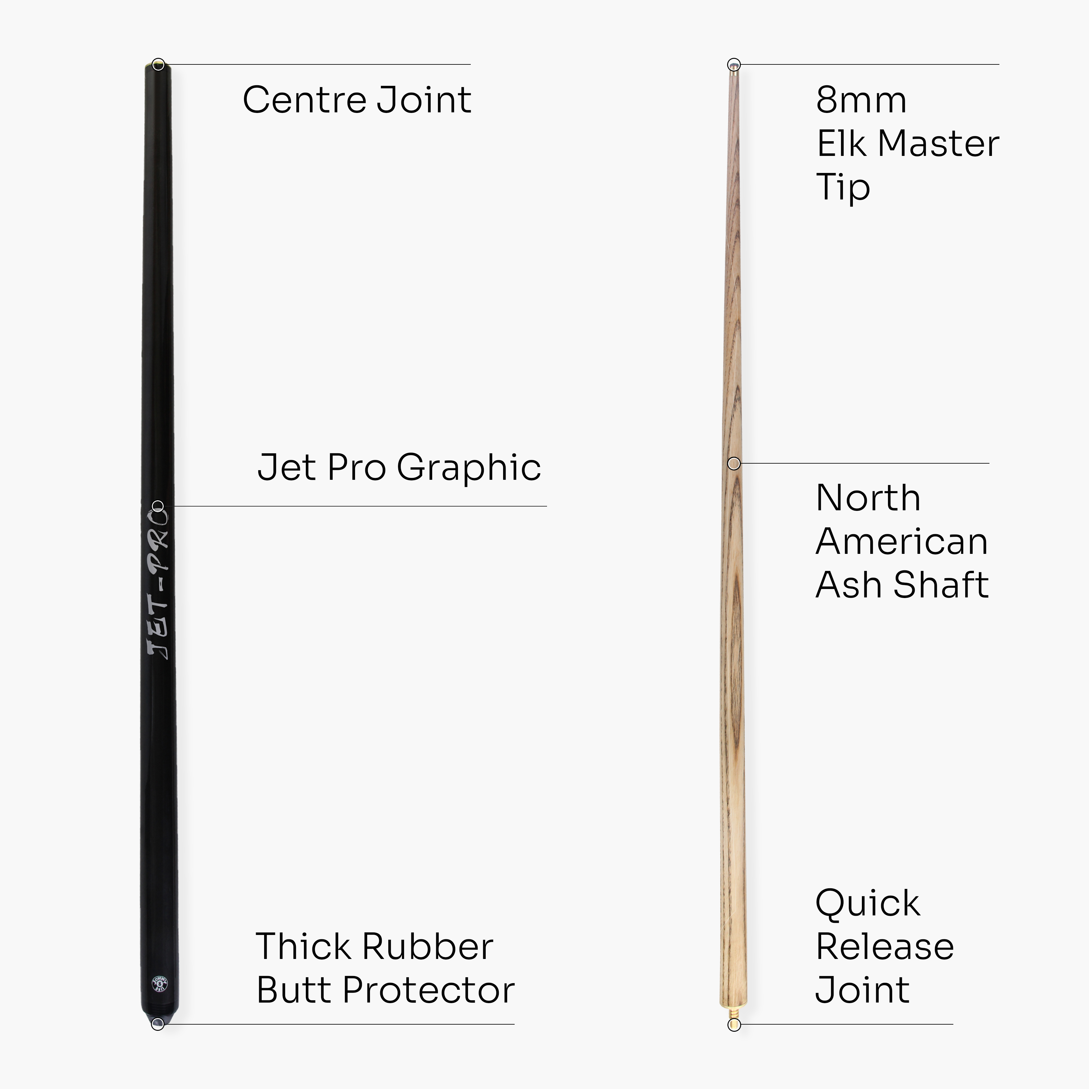 Jonny 8 Ball Black Jet-Pro 57-inch pool cue Cue + Case