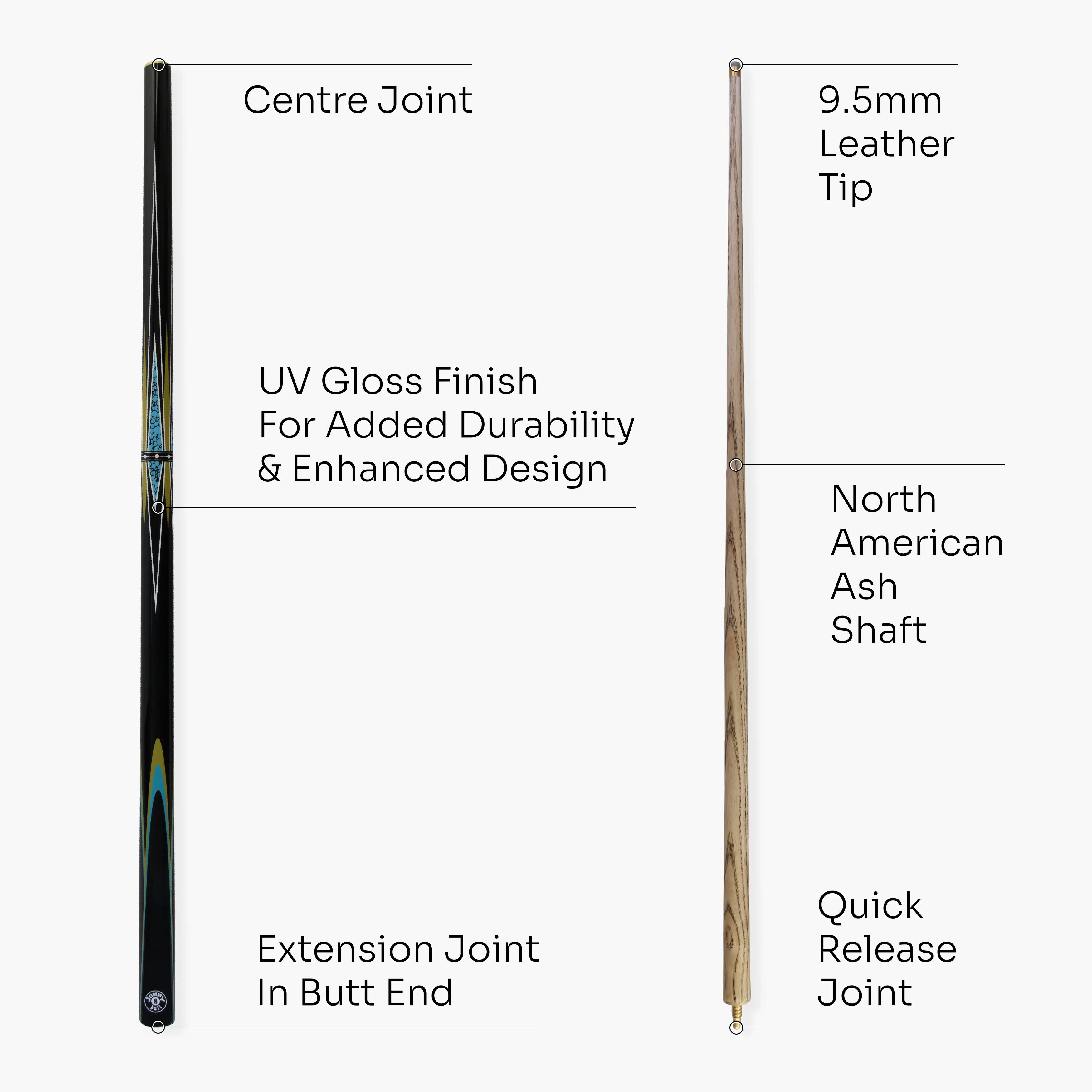 Jonny 8 Ball Trident 57-inch 2-piece cue Cue + Case