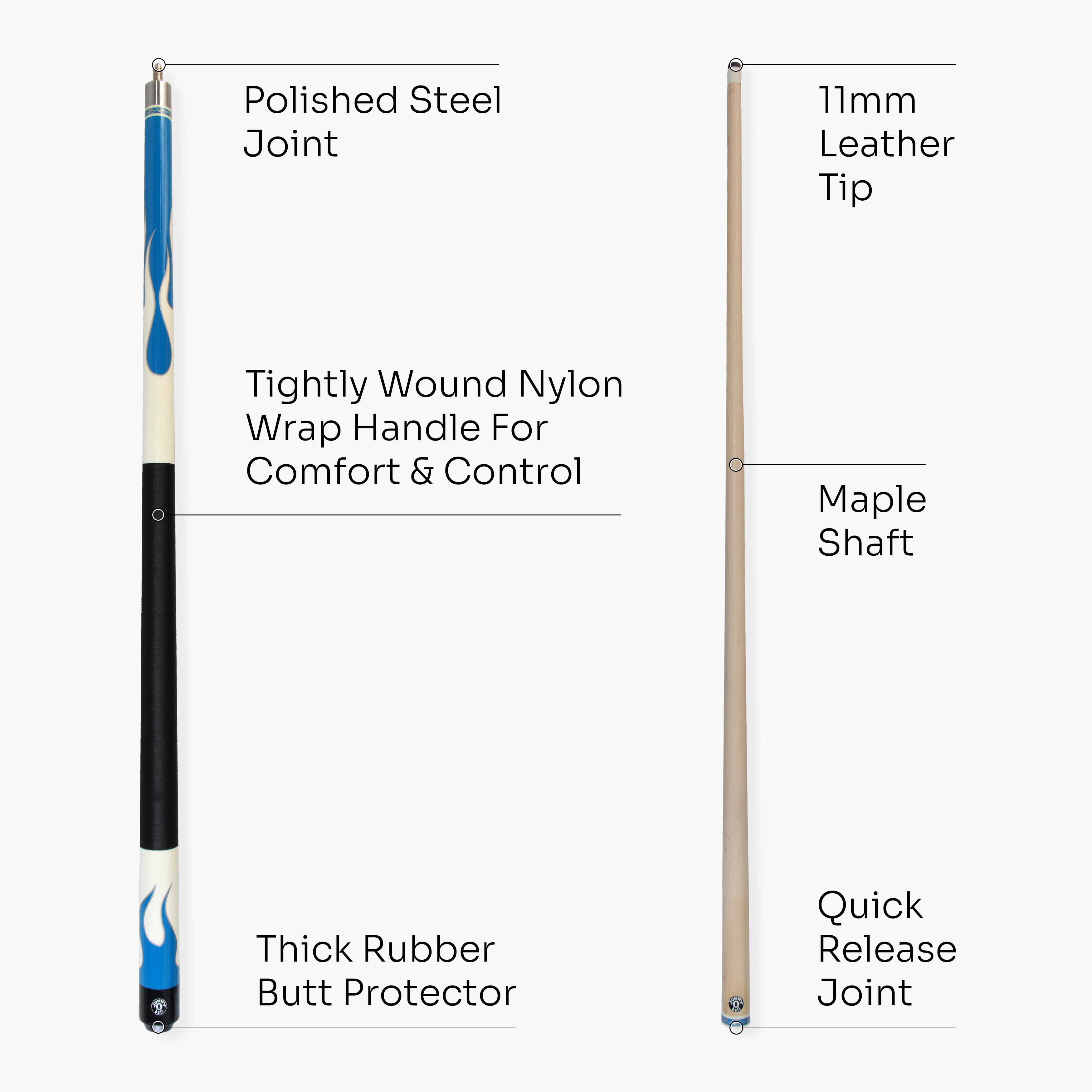 Jonny 8 Ball Flame 58-inch cue and hard case Cue + Case